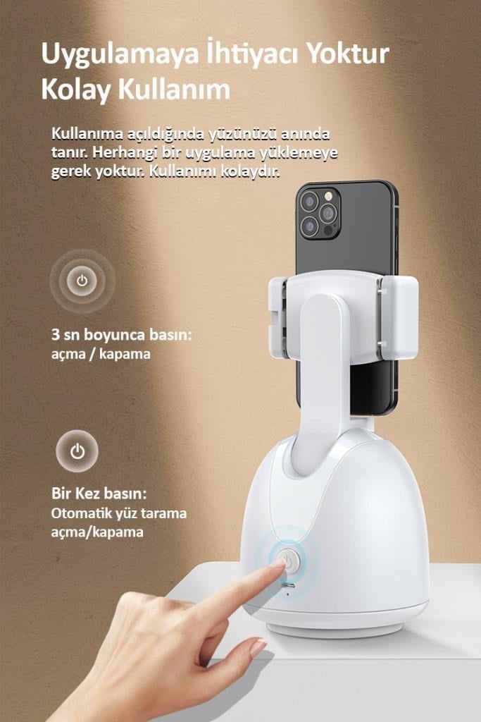 Usams US-ZB239 Smart 360° Yüz ve Vucut Takipli Şarjlı Yapay Zeka Destekli Canlı Yayın Telefon Gimbal