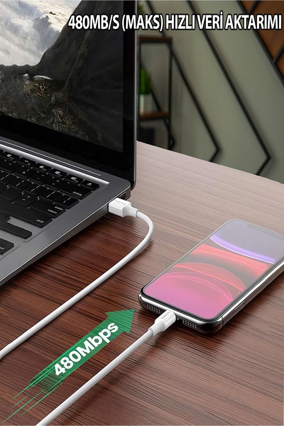 UTL12 60W 1.2m TPE USB to Lightning Hızlı Şarj ve Data Kablosu