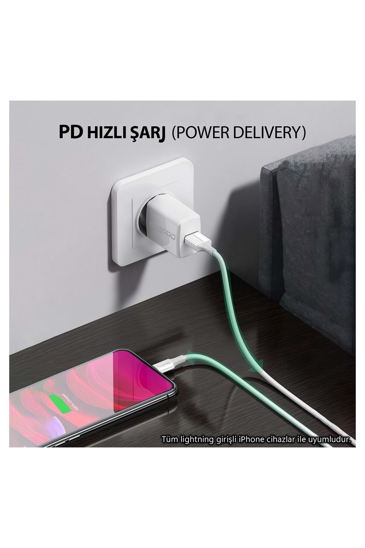 UTL20 45W 2m TPE USB to Lightning Hızlı Şarj ve Data Kablo