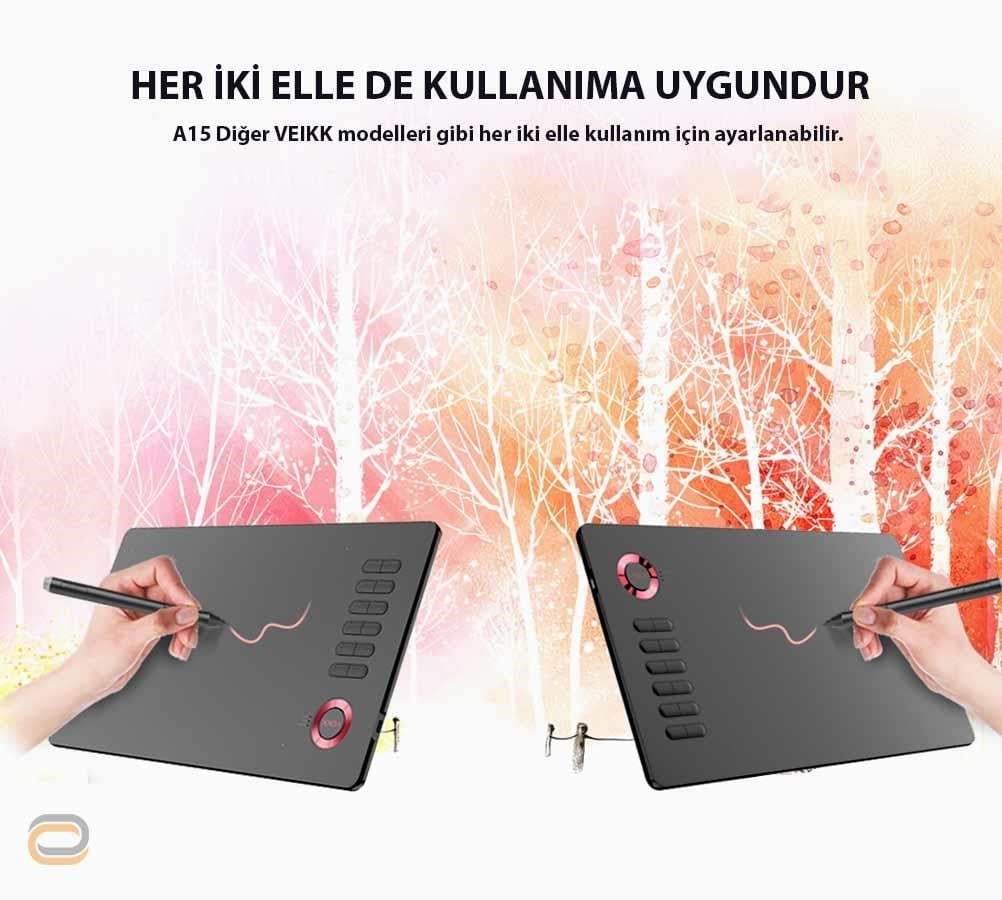 Veikk A15 16384 Levels Zoom Uyumlu 5080LPI Grafik Tablet+Kalem