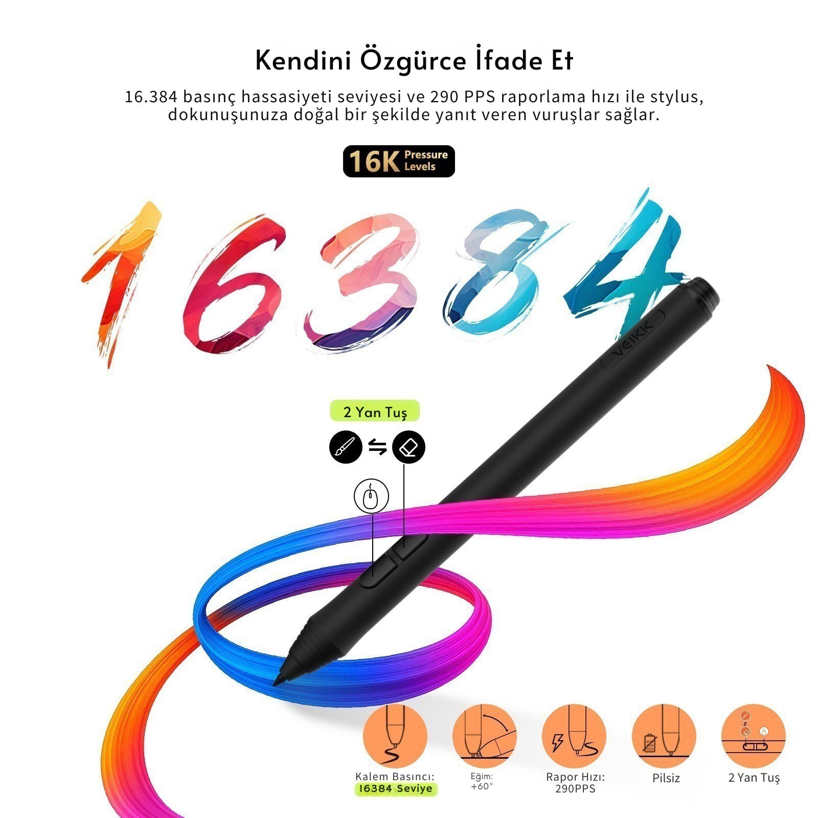Veikk A15 16384 Levels Zoom Uyumlu 5080LPI Grafik Tablet+Kalem