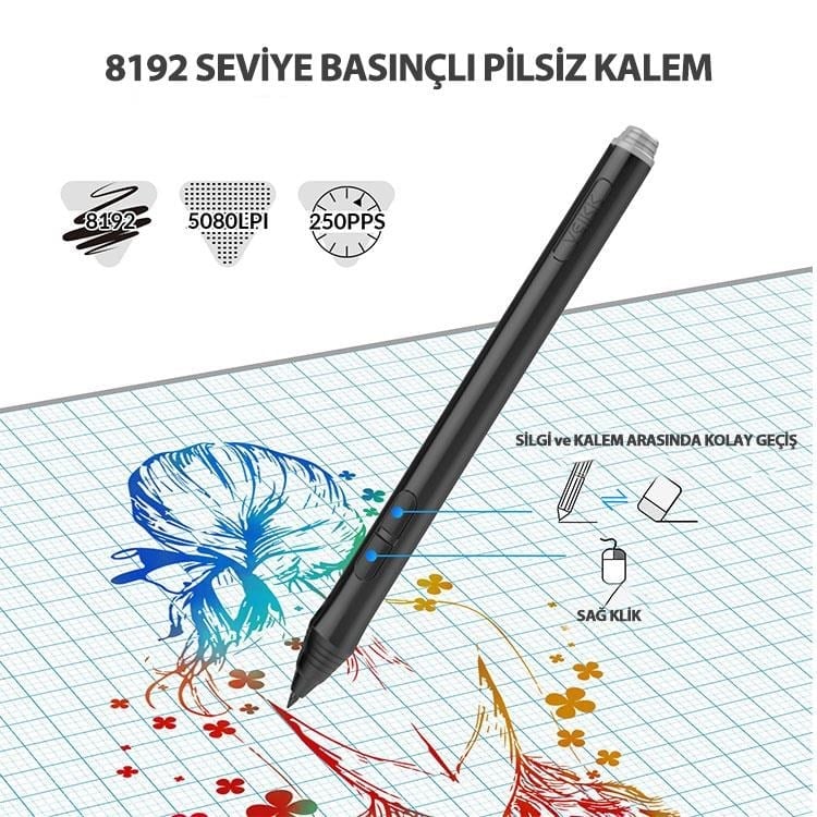 Veikk A50, Veikk A15 ve Veikk A15 Pro Grafik Tabletler İçin Pilsiz Pasif Kalem (Veikk P02)