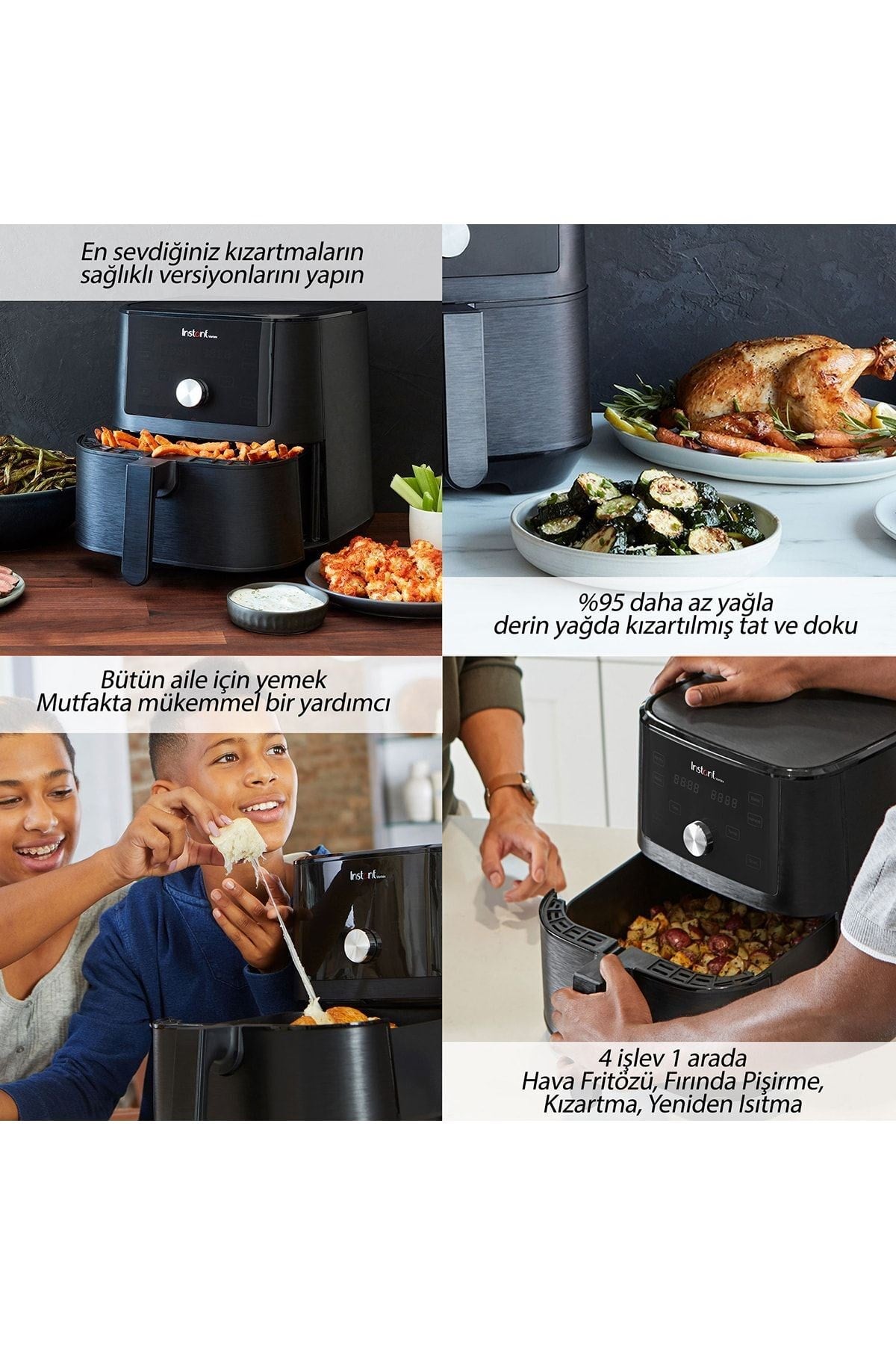 Vortex 3.8 Litre 4'ü 1 Arada İşlevli Yapışmaz ve Yıkanabilir Sepetli Airfryer
