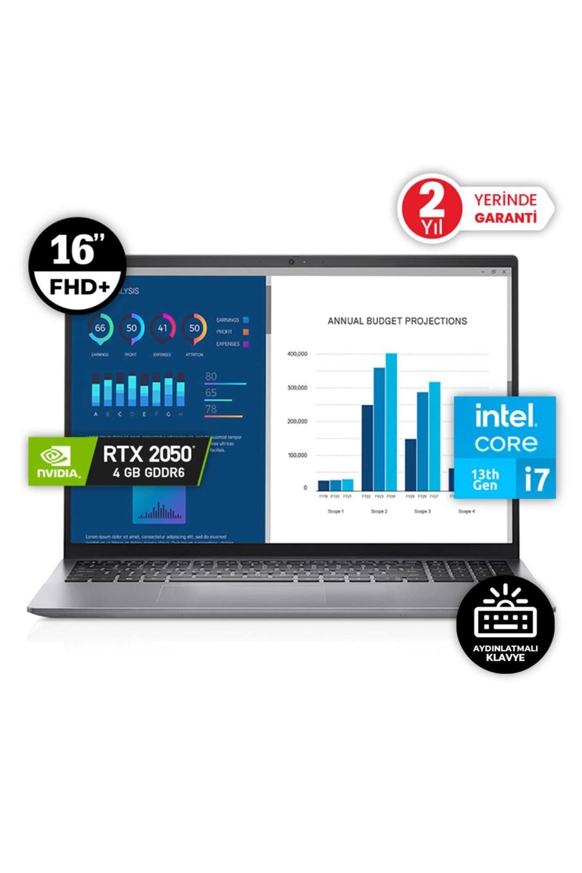 Vostro 16 5630 N1006VNB5630WP i7-1360P 16GB 512SSD RTX2050 16'' FullHD+ W11P Taşınabilir Bilgis