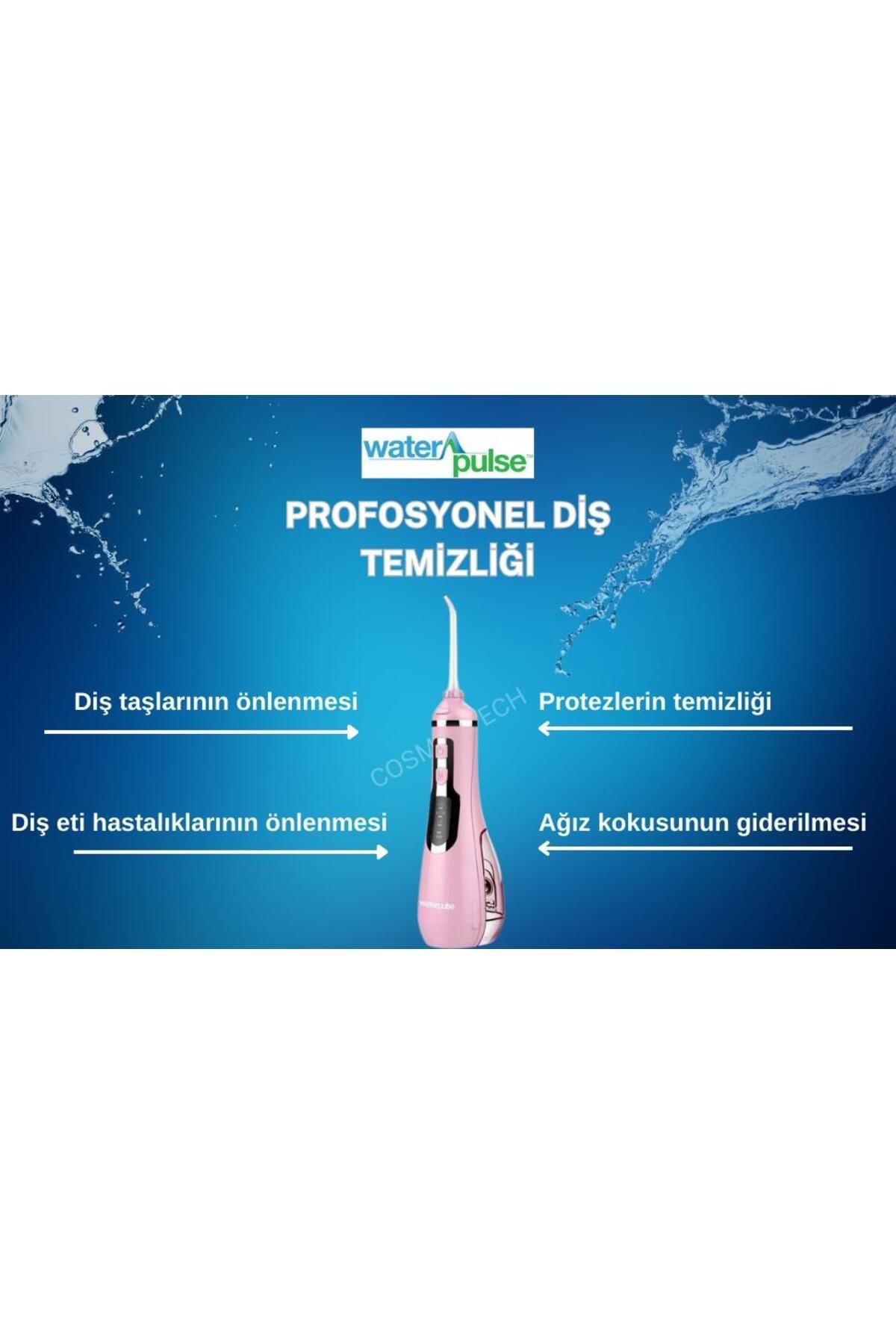 Water Flosser V500 Kablosuz Taşınabilir Ağız Duş Bakım Seti Pembe