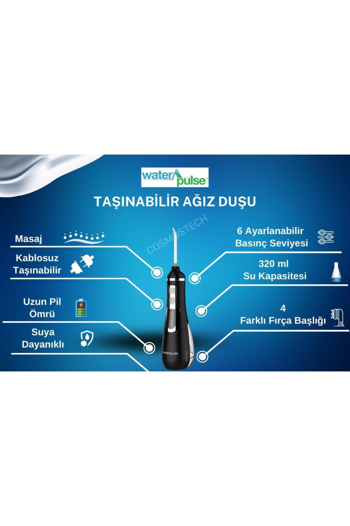 Water Flosser V500 Kablosuz Taşınabilir Ağız Duş Bakım Seti Siyah