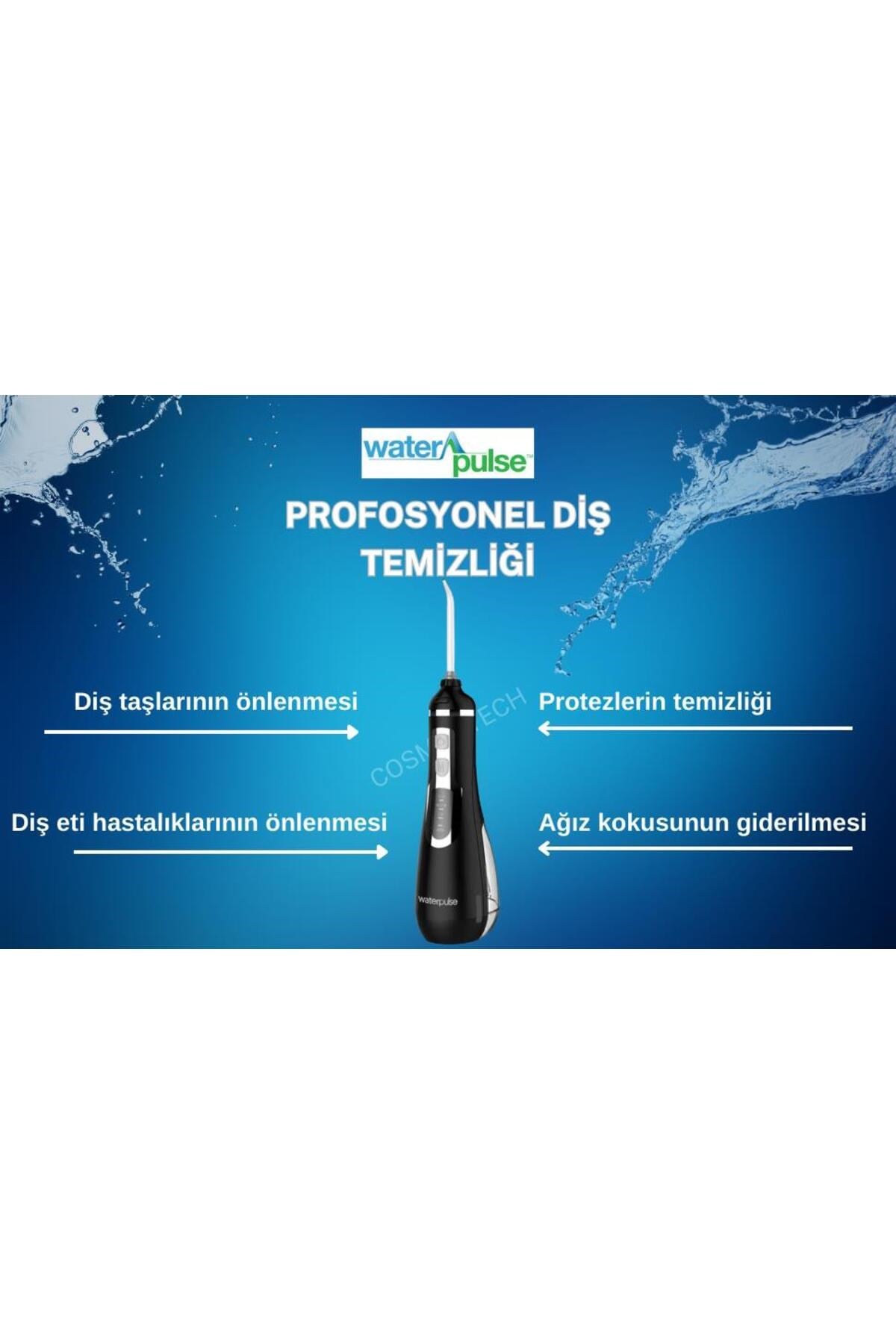 Water Flosser V500 Kablosuz Taşınabilir Ağız Duş Bakım Seti Siyah