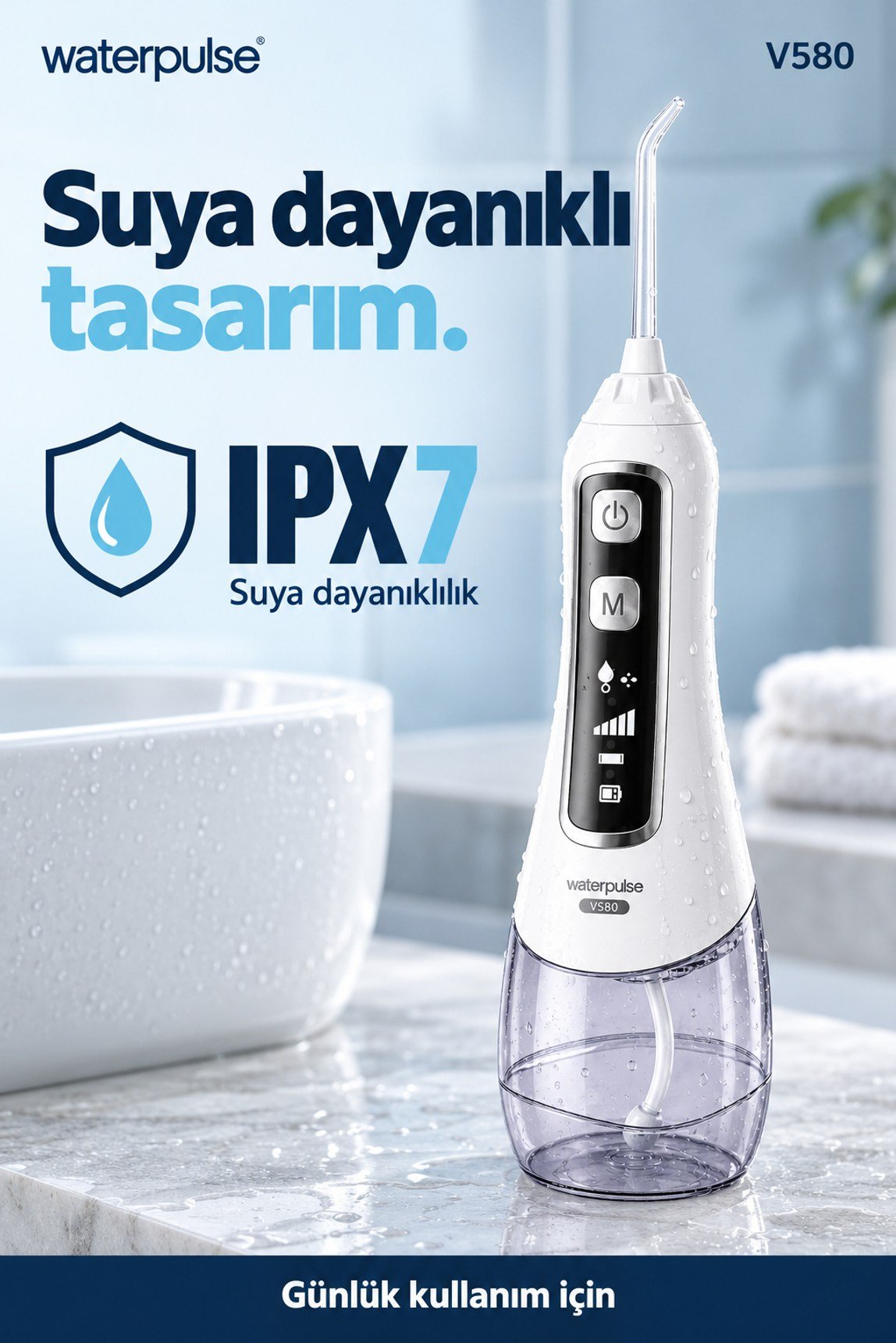 Waterpulse V580 Water Flosser Taşınabilir Şarjlı Masajlı Diş/Protez Bakım ve Ağız Duşu