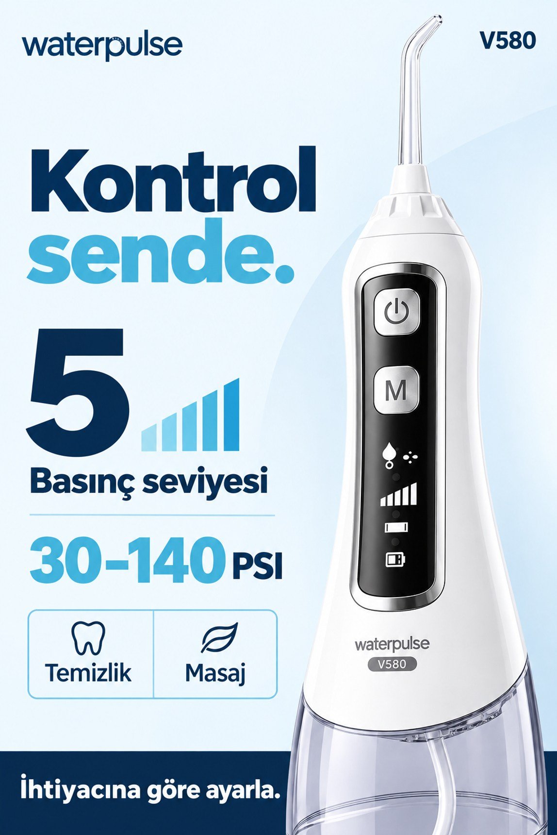 Waterpulse V580 Water Flosser Taşınabilir Şarjlı Masajlı Diş/Protez Bakım ve Ağız Duşu