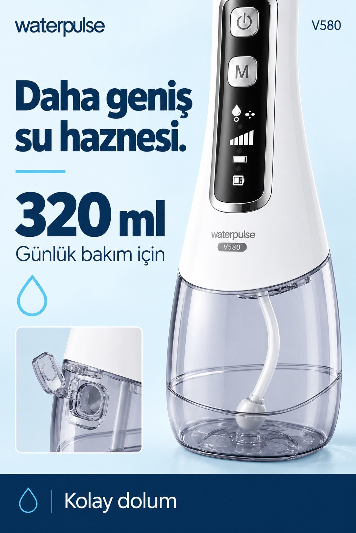 Waterpulse V580 Water Flosser Taşınabilir Şarjlı Masajlı Diş/Protez Bakım ve Ağız Duşu