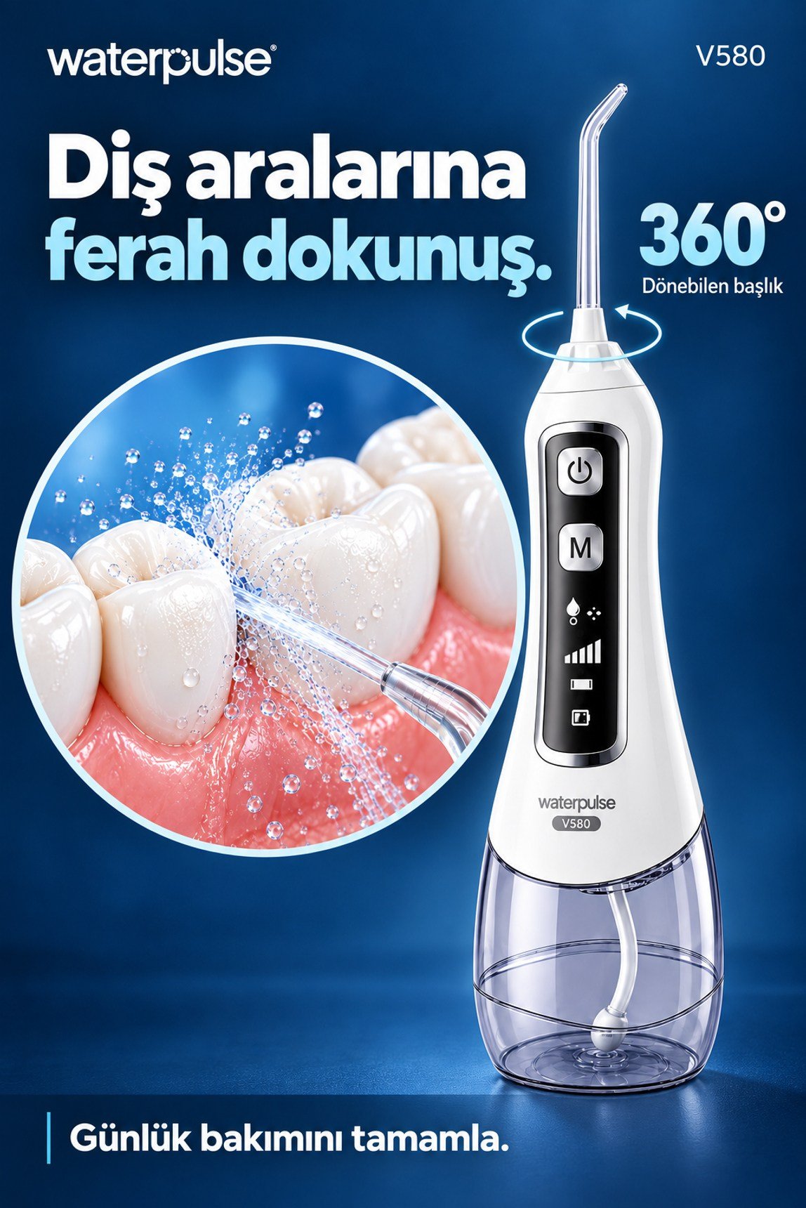 Waterpulse V580 Water Flosser Taşınabilir Şarjlı Masajlı Diş/Protez Bakım ve Ağız Duşu