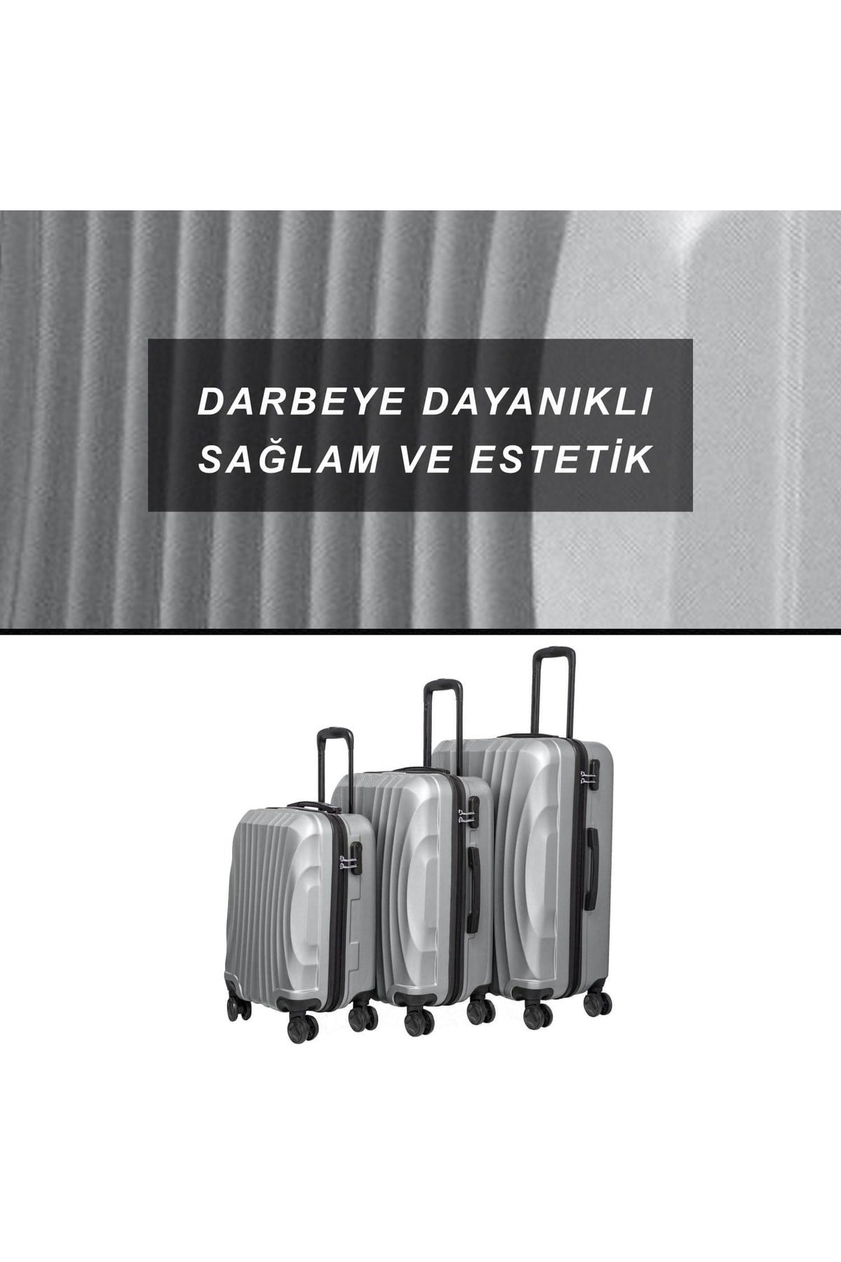 Wavy Abs Kabin, Orta Ve Büyük Boy 3lü Kırılmaz Valiz Seti-gri