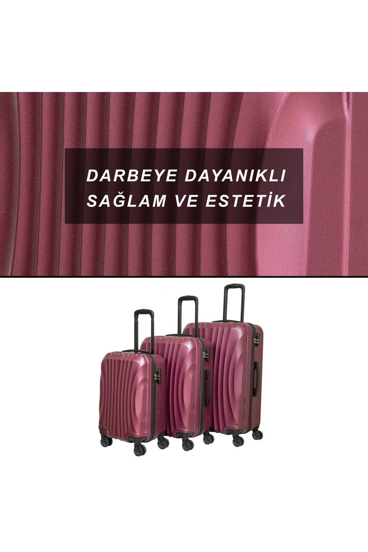 Wavy Abs Kabin, Orta Ve Büyük Boy 3lü Kırılmaz Valiz Seti-bordo