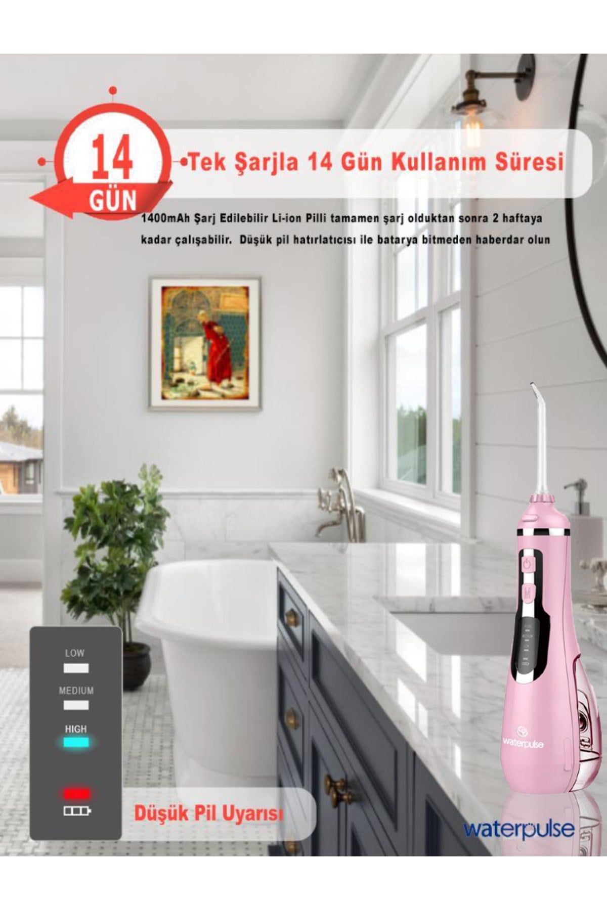 Wp-v500-p Water Flosser Taşınabilir, Şarjlı, Masajlı, Diş/protez Bakım Ve Ağız Duşu-pembe