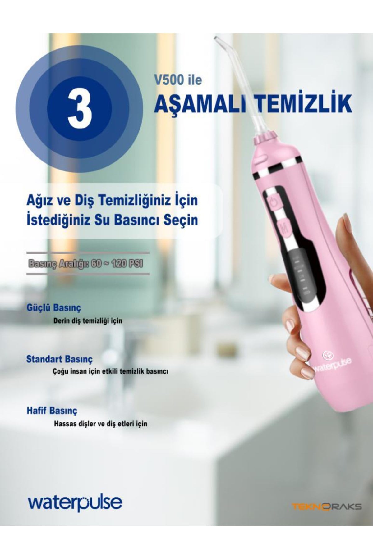 Wp-v500-p Water Flosser Taşınabilir, Şarjlı, Masajlı, Diş/protez Bakım Ve Ağız Duşu-pembe