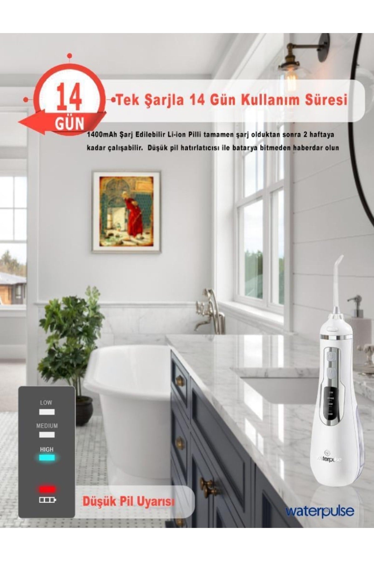 Wp-v500-w Water Flosser Taşınabilir, Şarjlı, Masajlı, Diş Protez Bakım Ve Ağız Duşu - Waterpulse