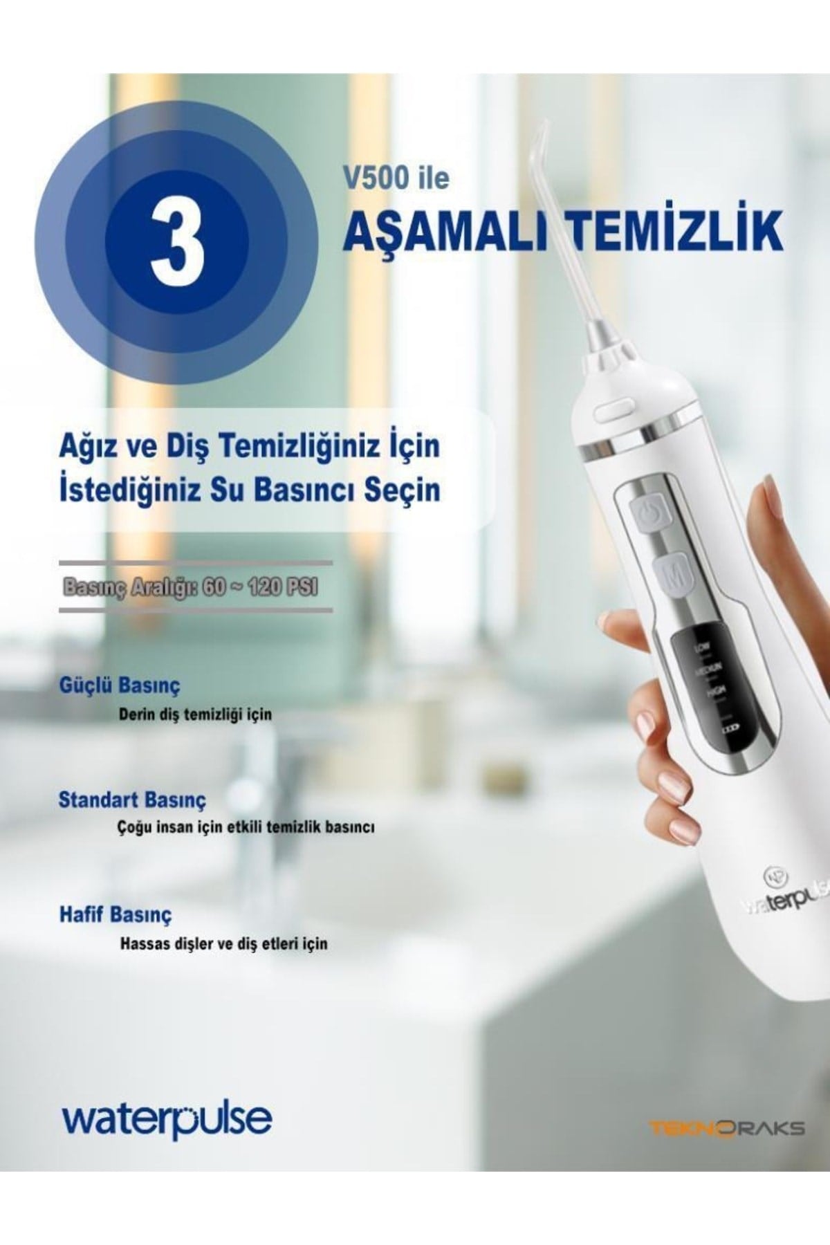 Wp-v500-w Water Flosser Taşınabilir, Şarjlı, Masajlı, Diş Protez Bakım Ve Ağız Duşu - Waterpulse