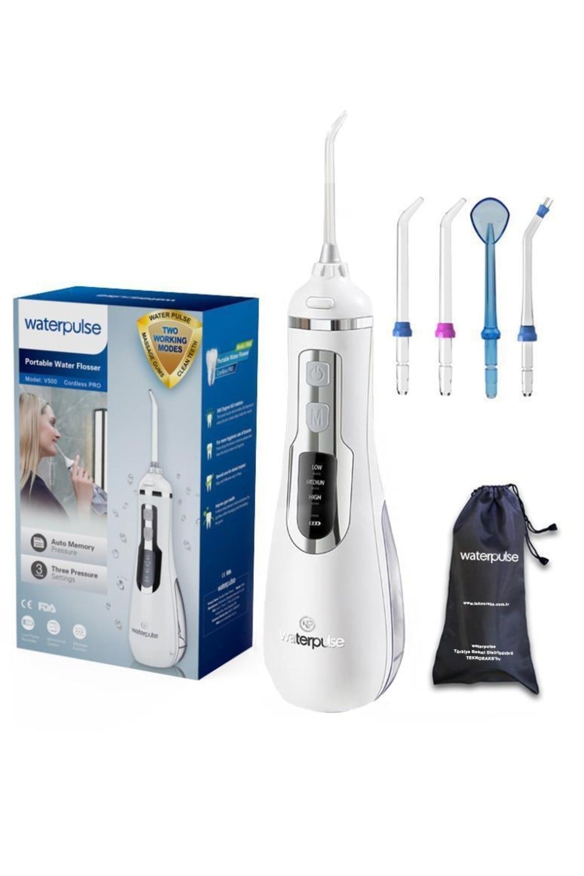 Wp-v500-w Water Flosser Taşınabilir, Şarjlı, Masajlı, Diş Protez Bakım Ve Ağız Duşu - Waterpulse