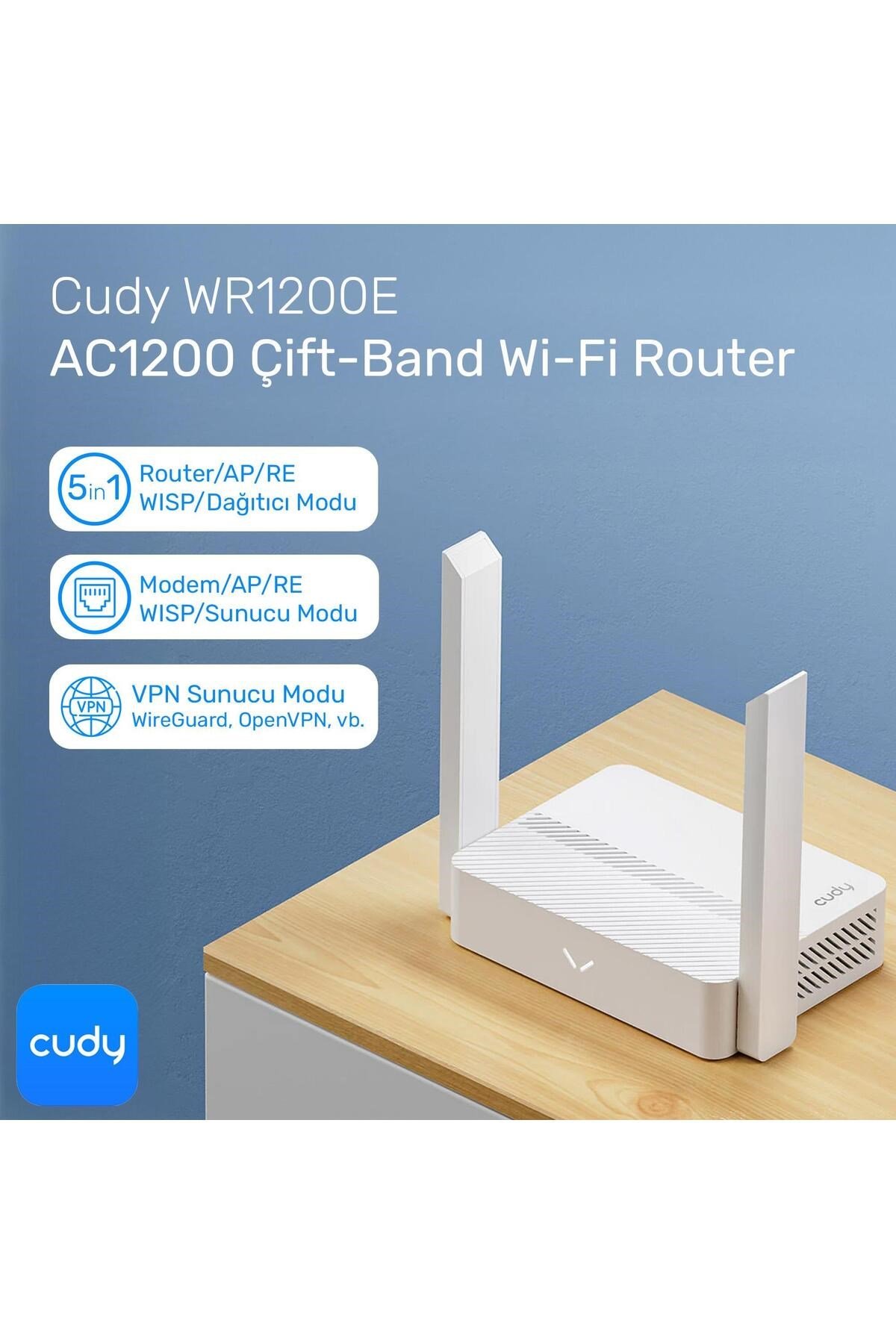 WR1200E 300Mbps/2.4GHz 867Mbps/5GHz 4x5dBi Anten 4Port Dual Band Wi-Fi Router (AC1200 Serisi)