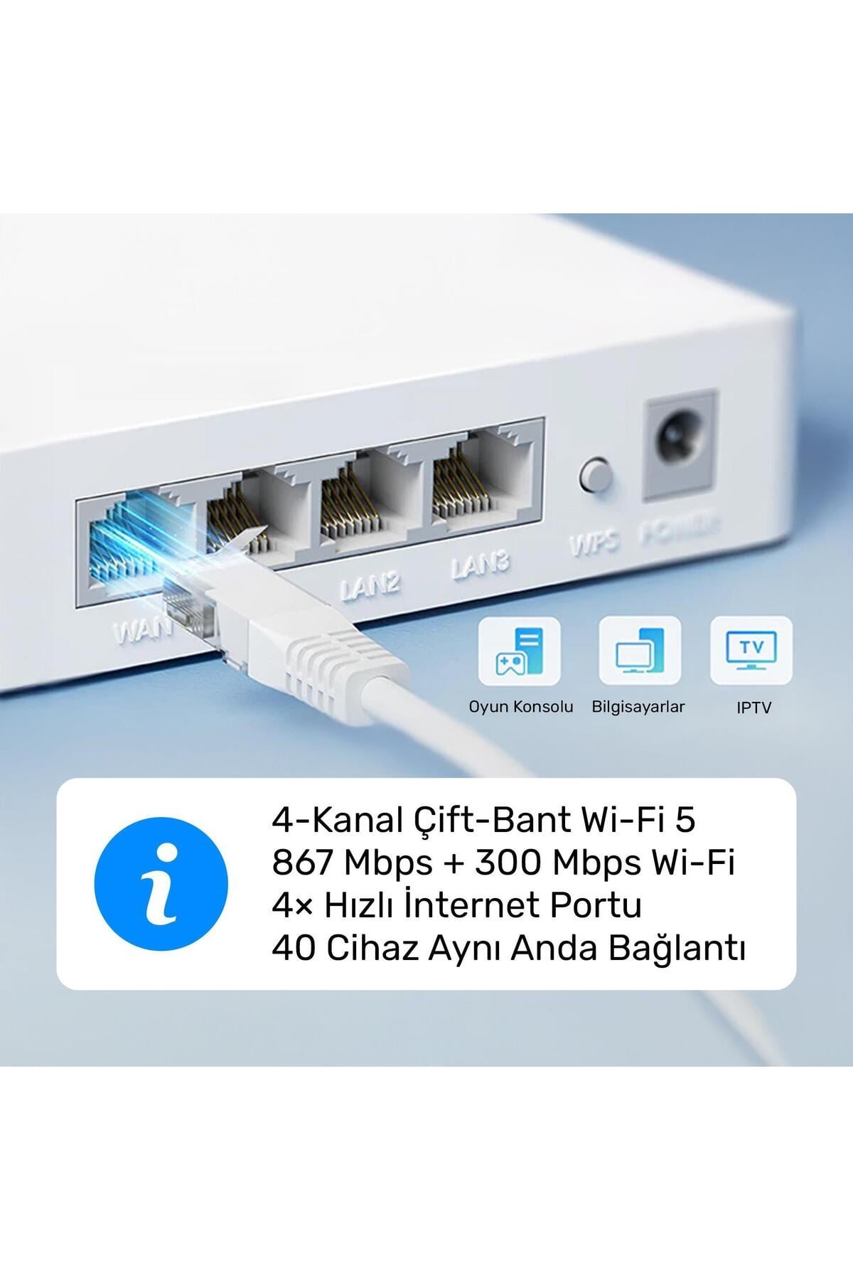 WR1200E 300Mbps/2.4GHz 867Mbps/5GHz 4x5dBi Anten 4Port Dual Band Wi-Fi Router (AC1200 Serisi)