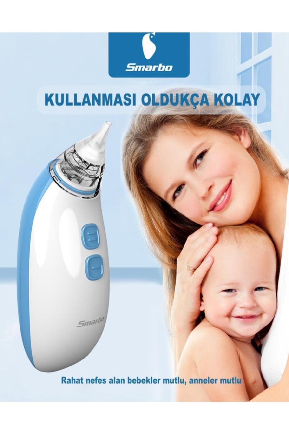 X30-b Taşınabilir Elektrikli Profesyonel Ergonomik Bebek Burun Aspiratörü Mavi