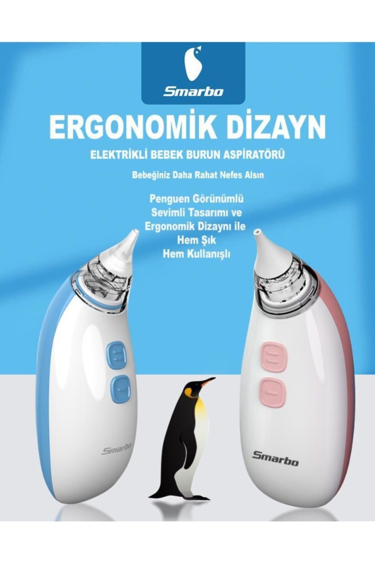 X30-b Taşınabilir Elektrikli Profesyonel Ergonomik Bebek Burun Aspiratörü Mavi