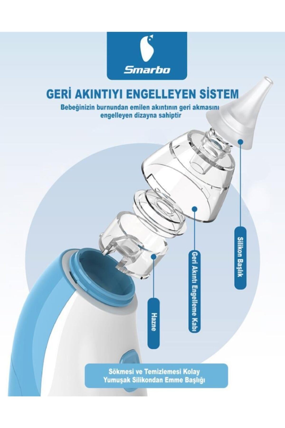 X30-b Taşınabilir Elektrikli Profesyonel Ergonomik Bebek Burun Aspiratörü Mavi