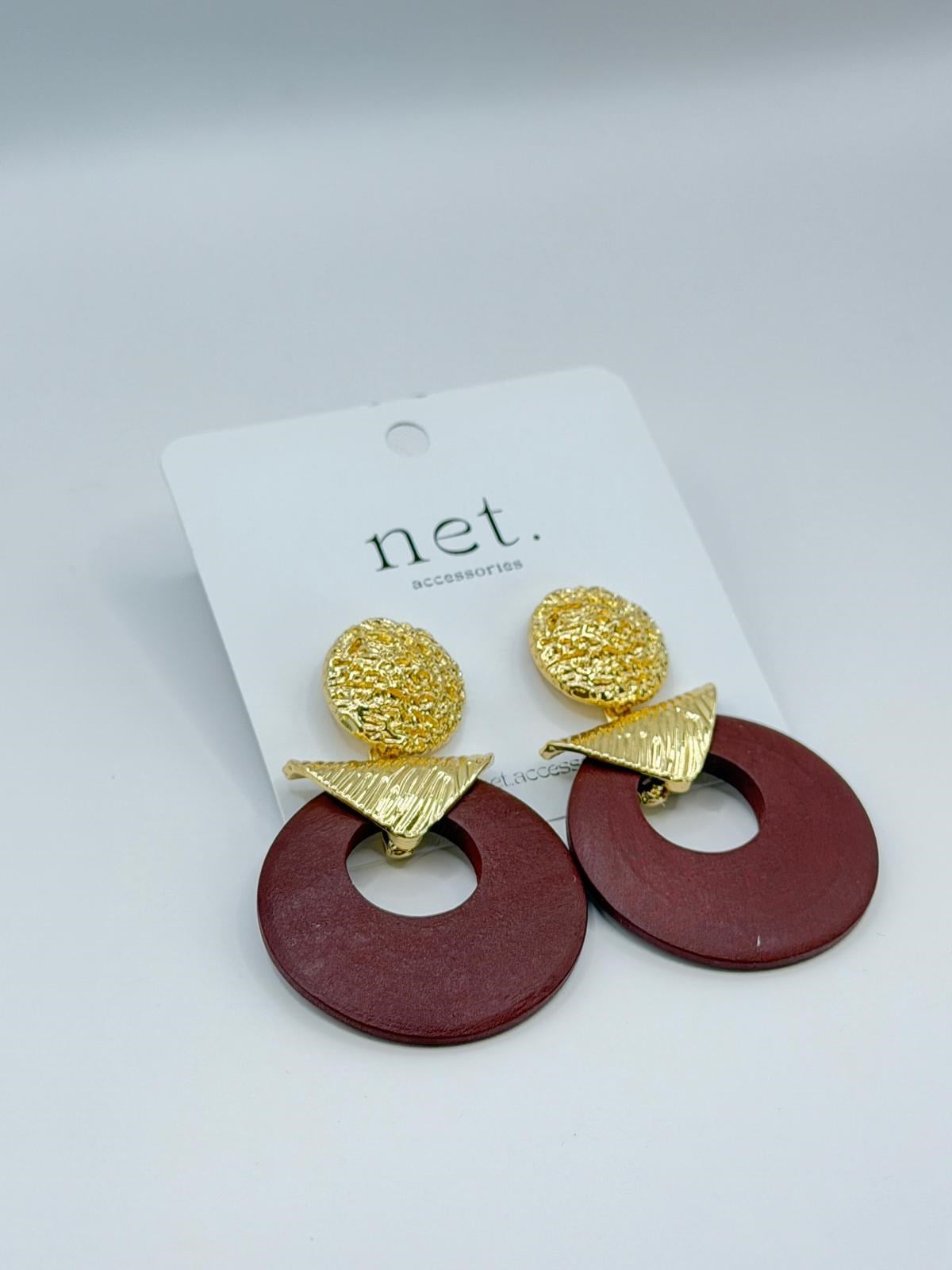 GOLD DETAY HALKA KÜPE BORDO