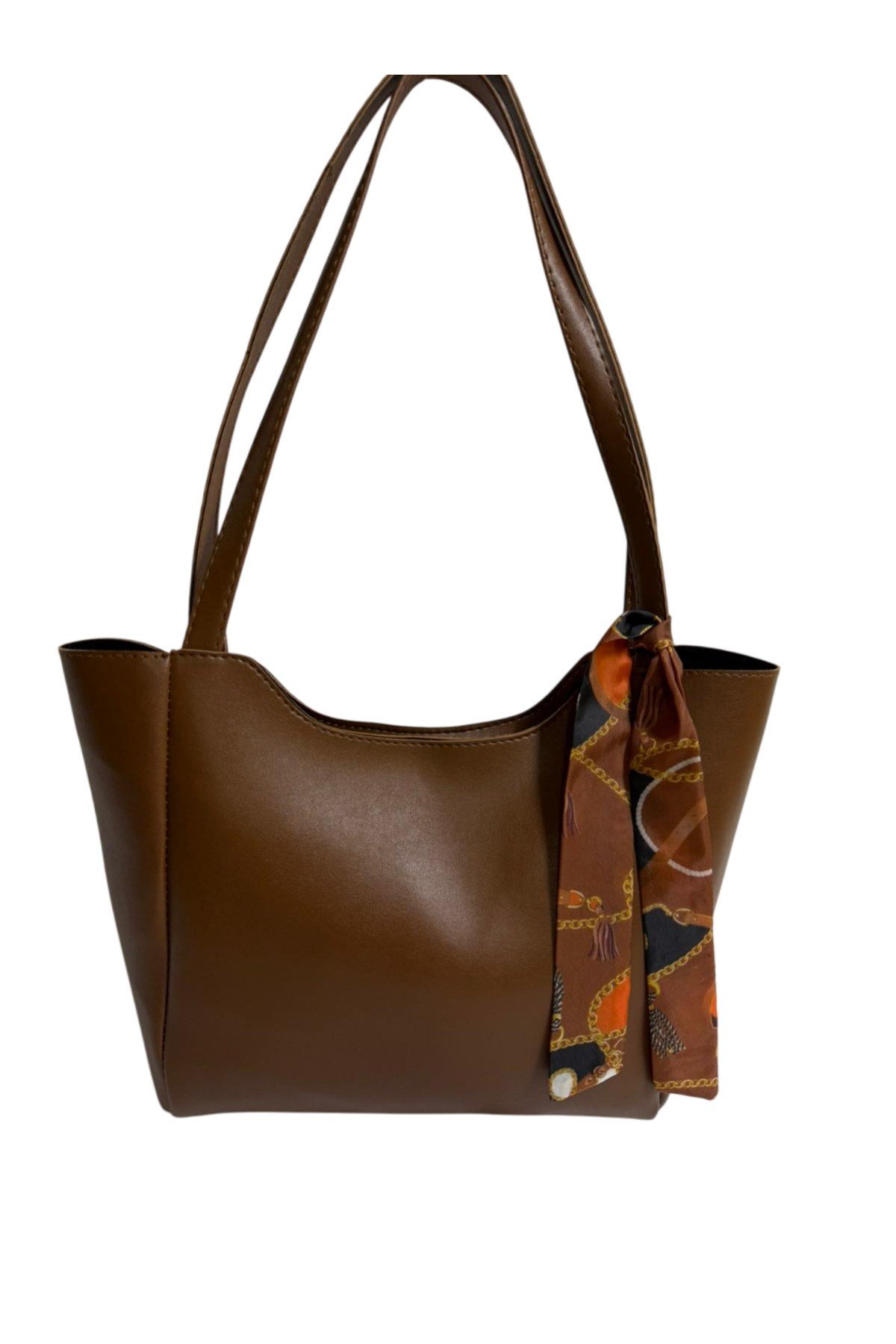 Kadın Fularlı Fermuarlı Ve Çıtçıt Kapamalı Shopper El Ve Omuz Çantası