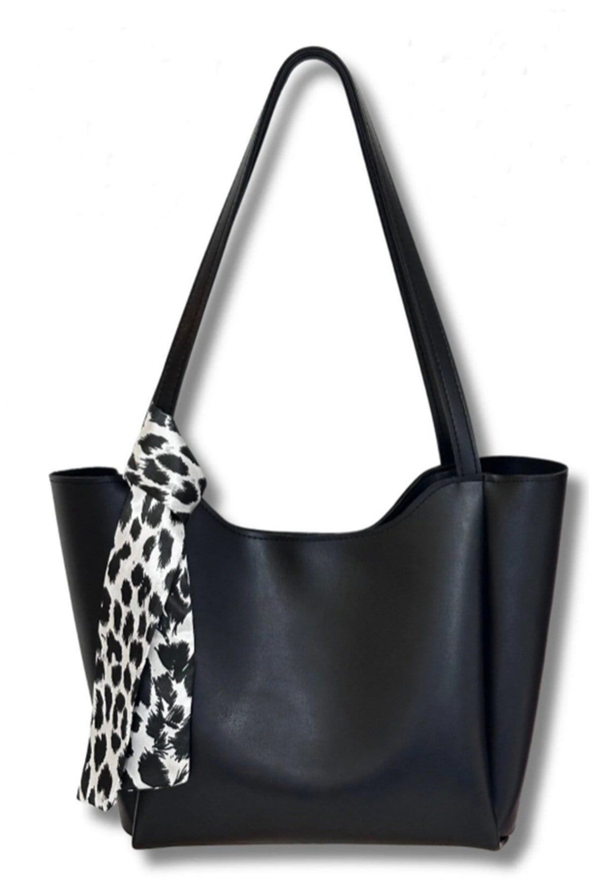 SİYAH Kadın Fularlı Fermuarlı Kapamalı Shopper El Ve Omuz Çantası