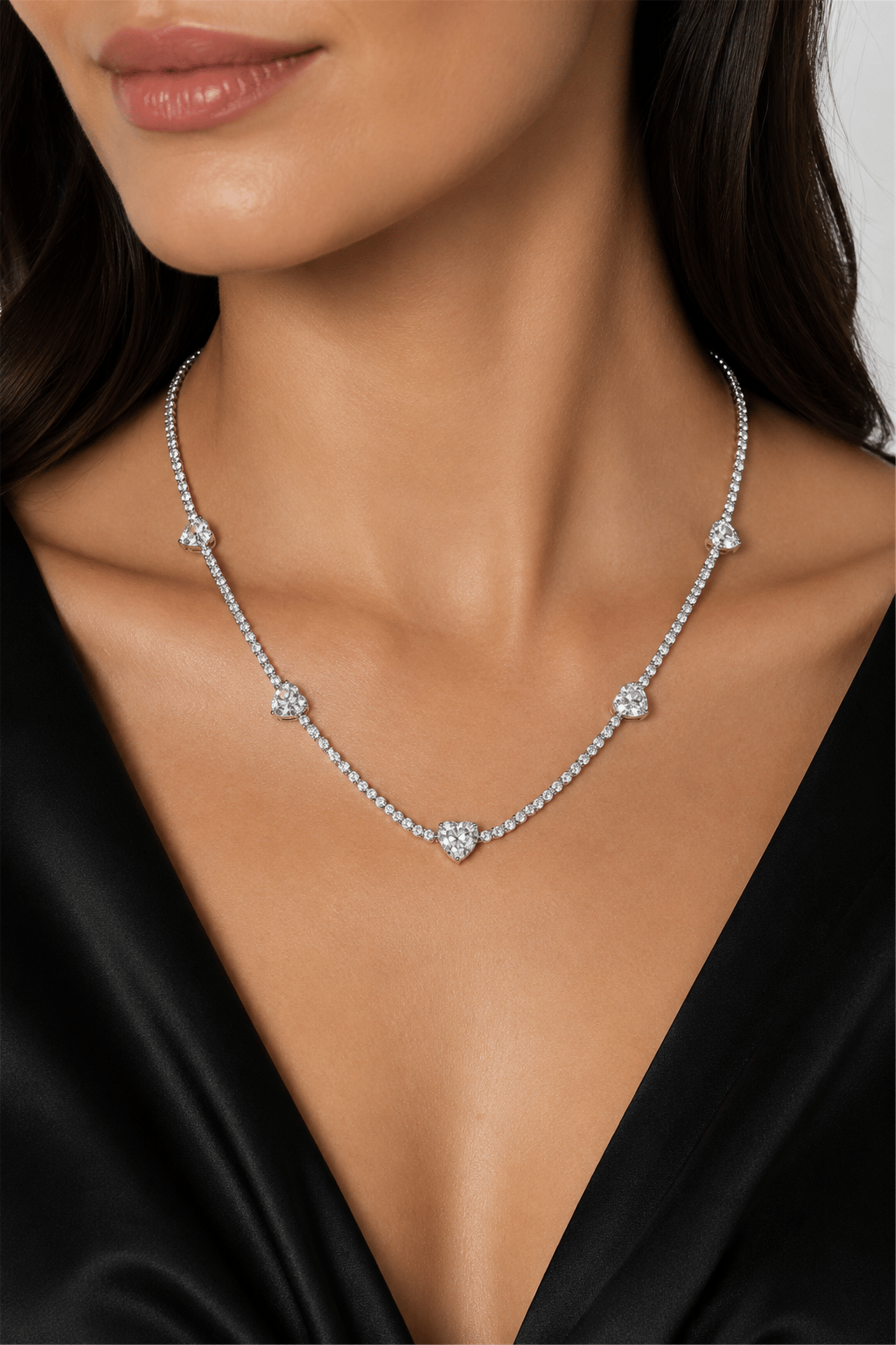 Heart Silver Kalpli Mozanit Kolye | Şık El Yapımı Bijuteri Kadın Kolyesi