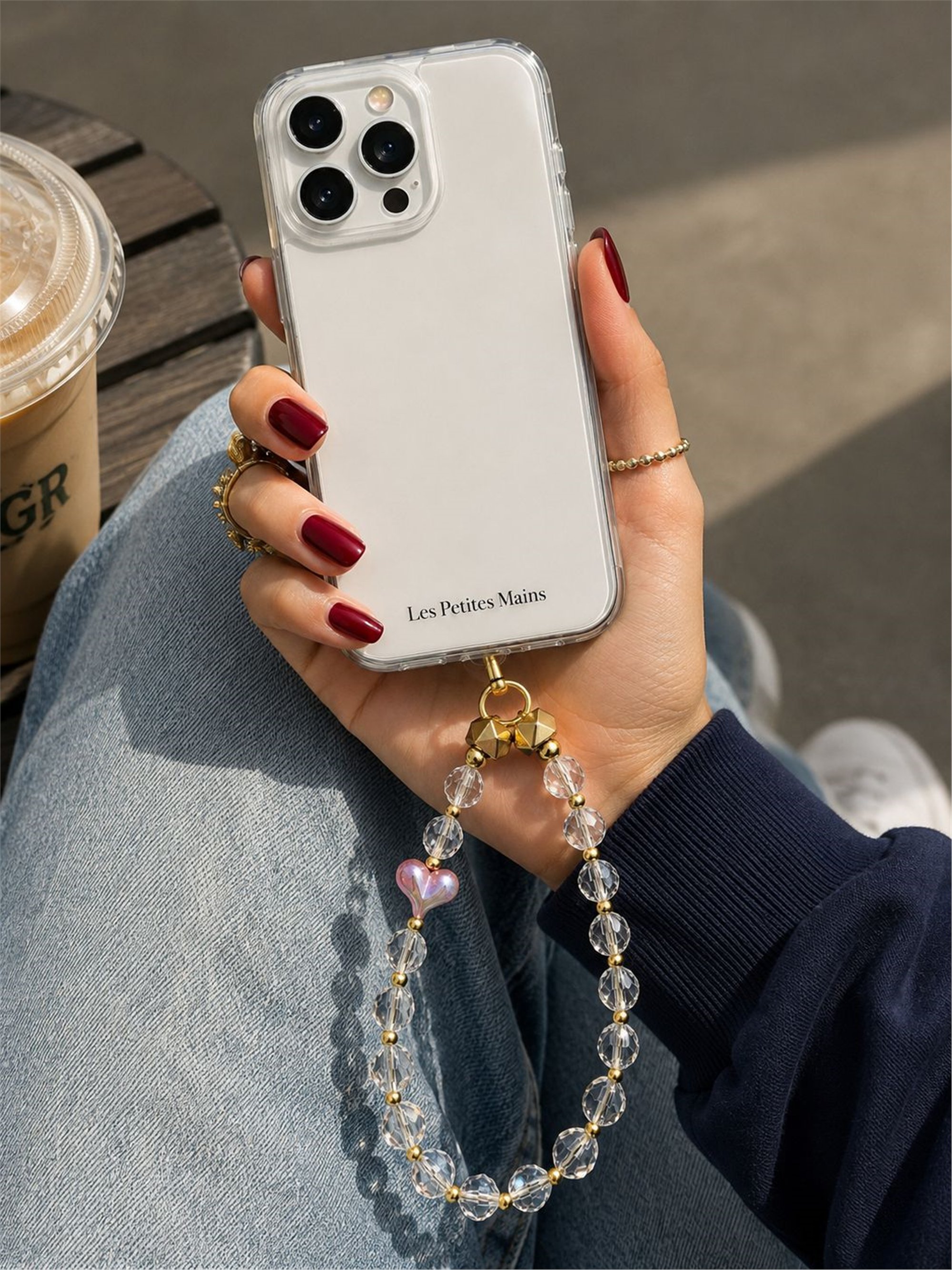 Iconic Kristal Pembe Kalpli Telefon Askısı, Boncuklu Telefon Charmı ve Çanta Aksesuarı