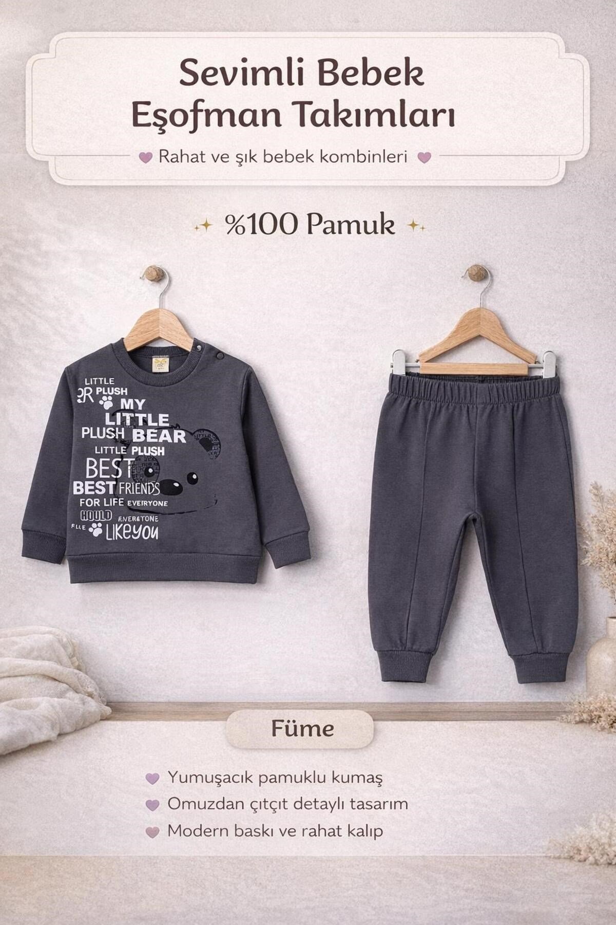 ayıcık baskılı pantalonu çimalı bebek takım