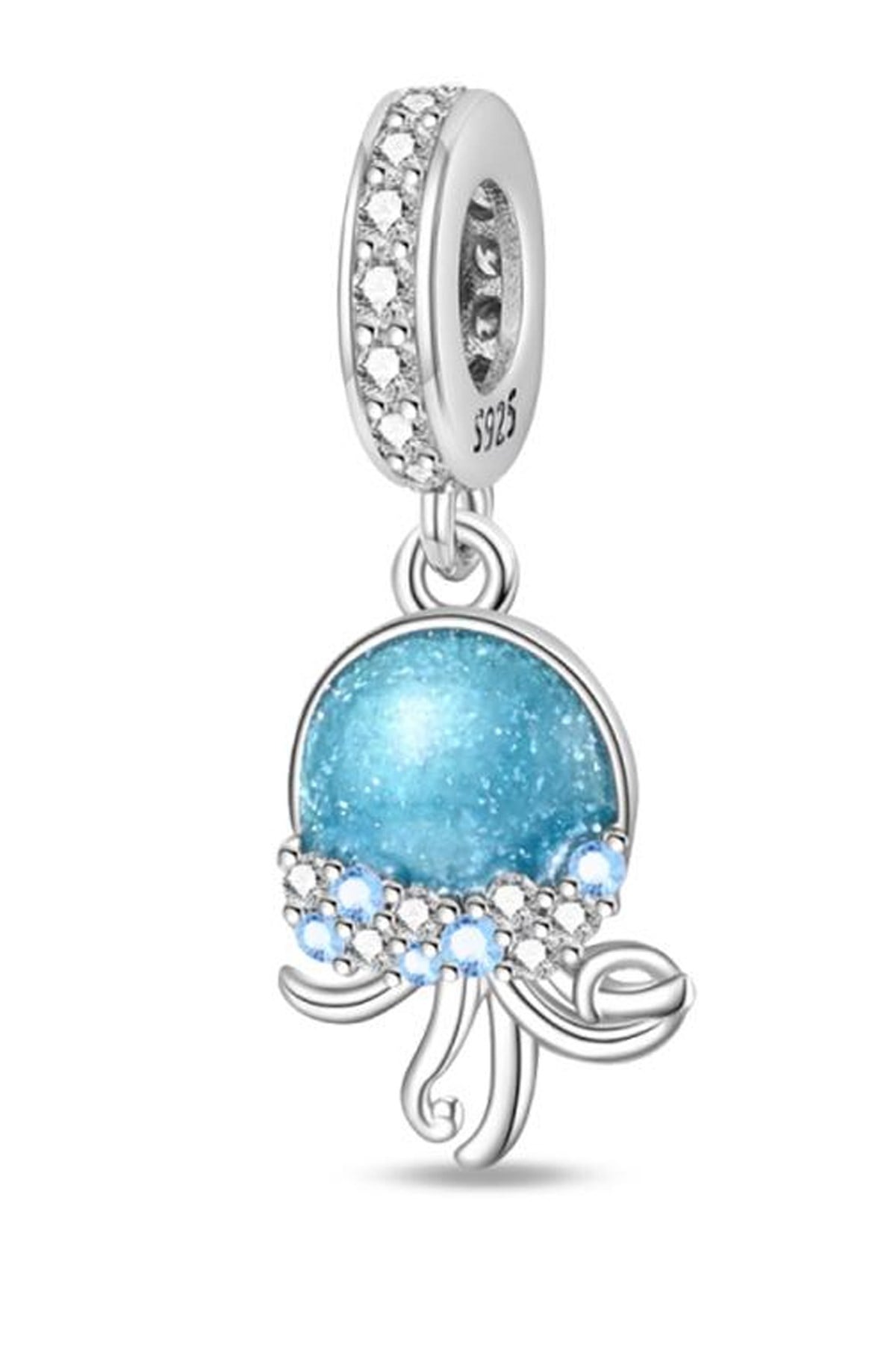 DANGLE Karanlıkta Parlayan Taşlı Ahtapot Sallantılı 925 Ayar Gümüş Charm