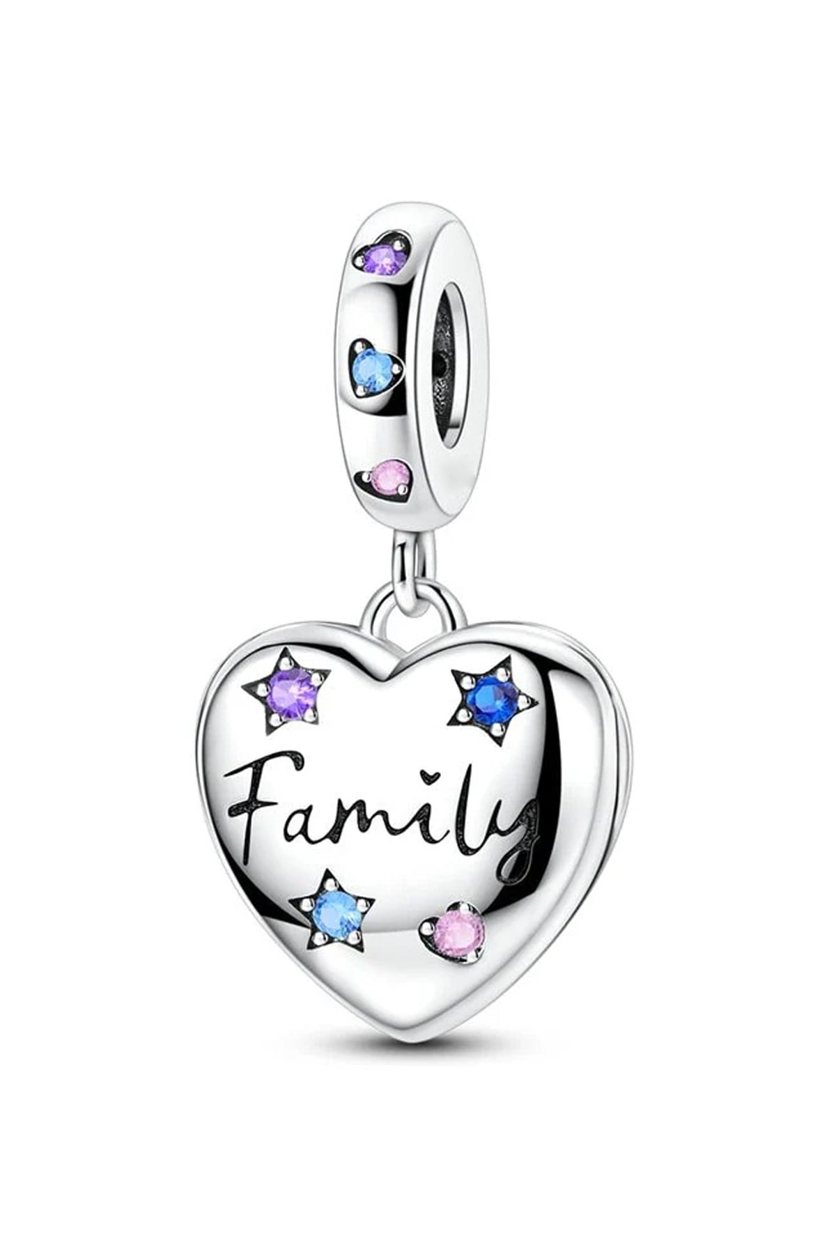Family Yazılı Kalp Sallantılı Charm