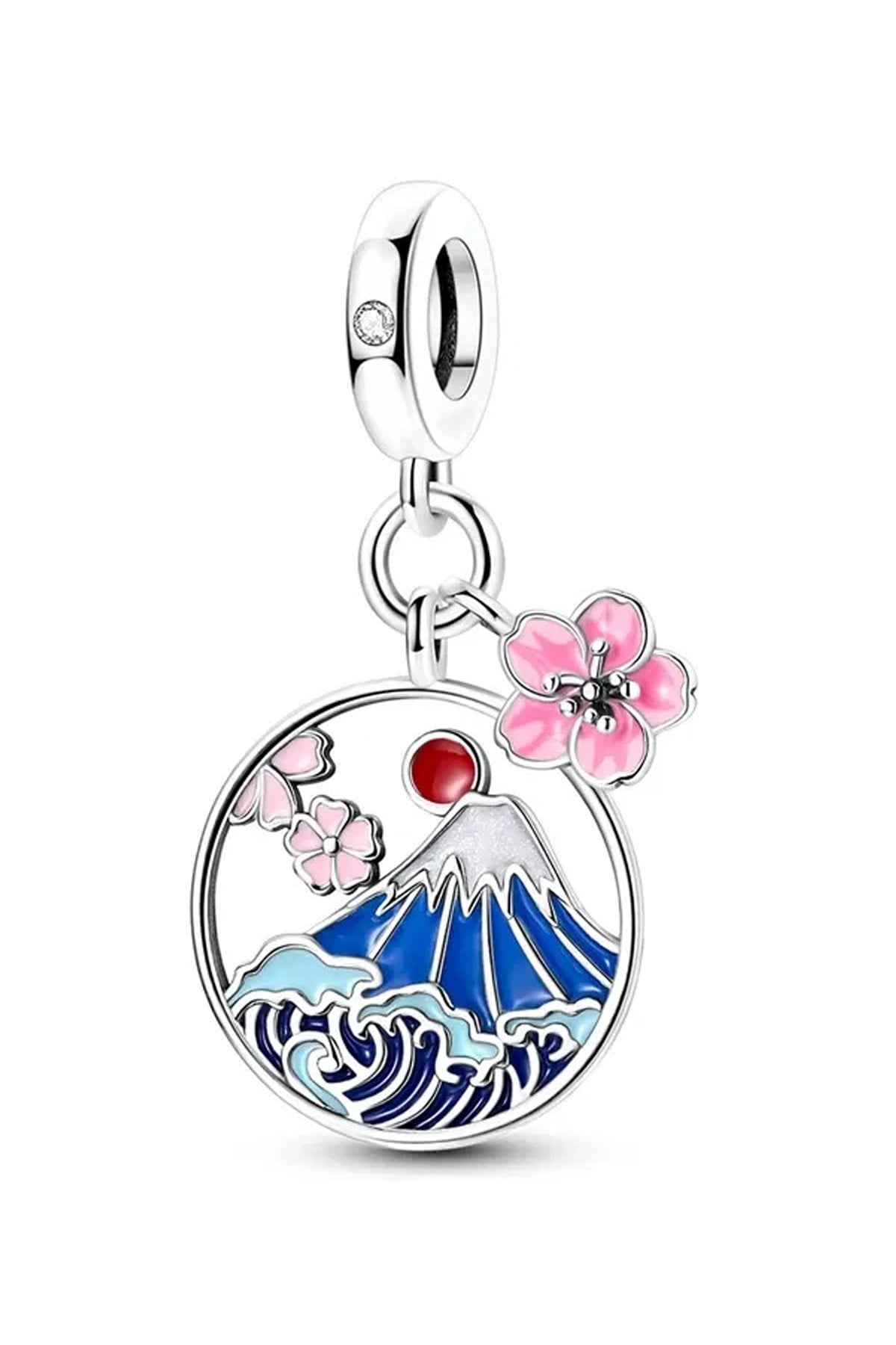Fuji Dağı ve Çiçekleri Sallantılı Charm