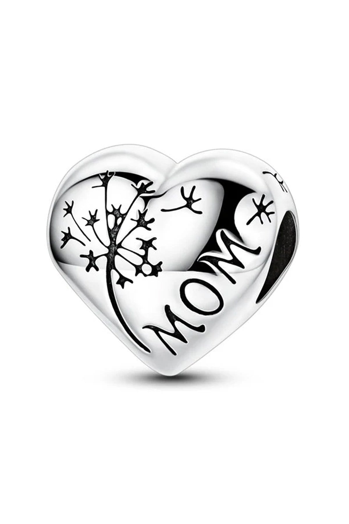 Karahindiba ve Mom Yazılı Kalp Boncuk Charm