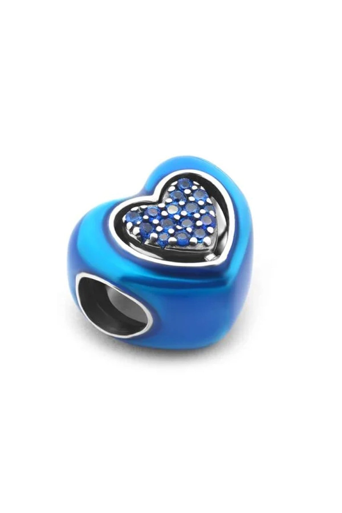 Mavi Taşlı Kalp Charm