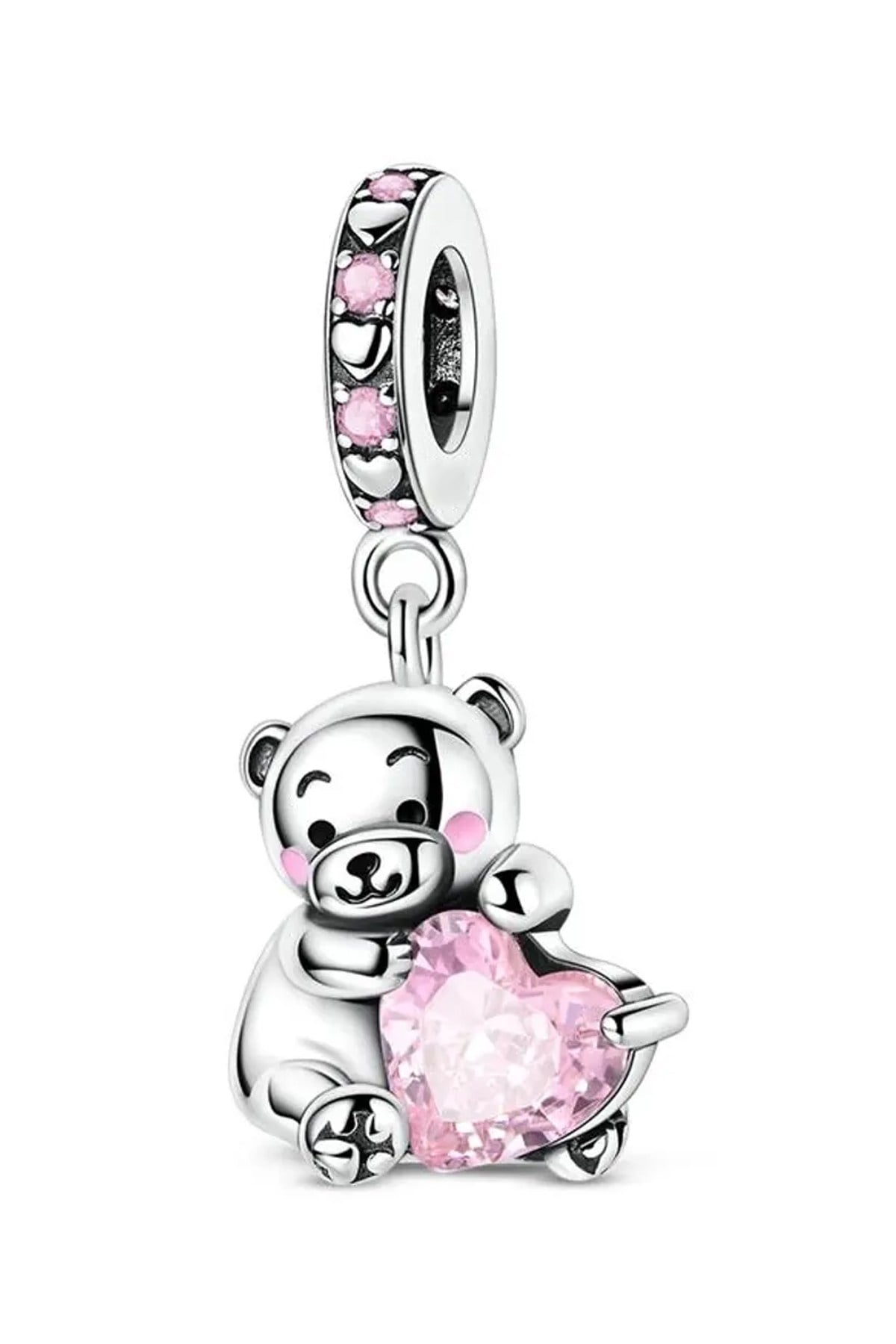 Pembe Kalp Taşlı Ayıcık Sallantılı Charm