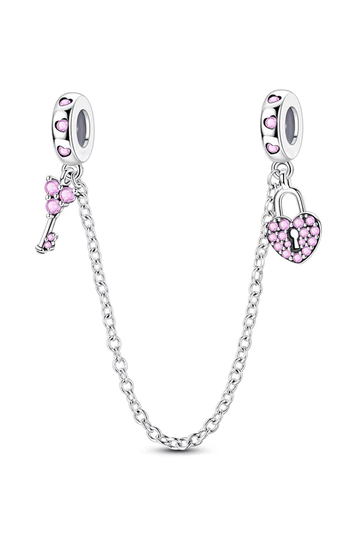Pembe Taşlı Anahtar ve Kilit Zincir Sallantılı Charm