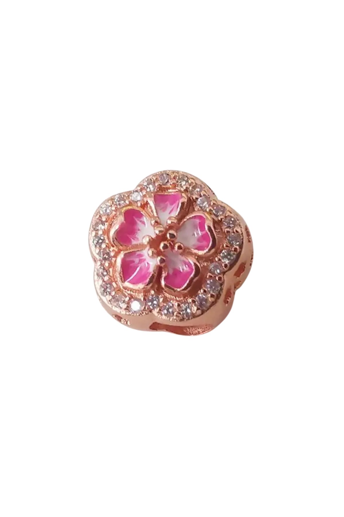 Rose Pembe Çiçek Gümüş Charm