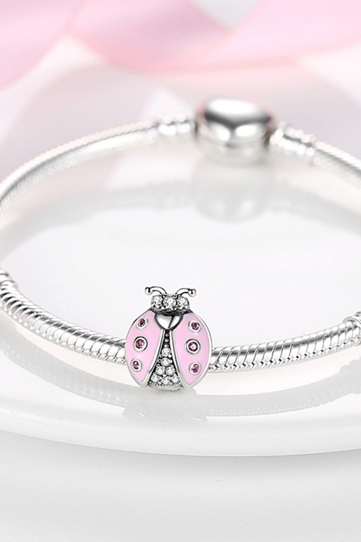 Taşlı Pembe Uğur Böceği Charm