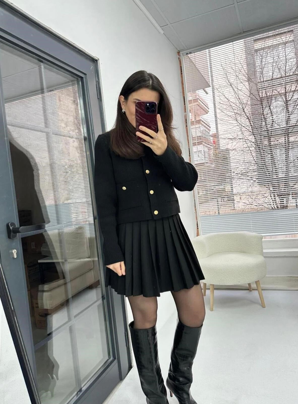 Siyah Pileli Mini - Etek