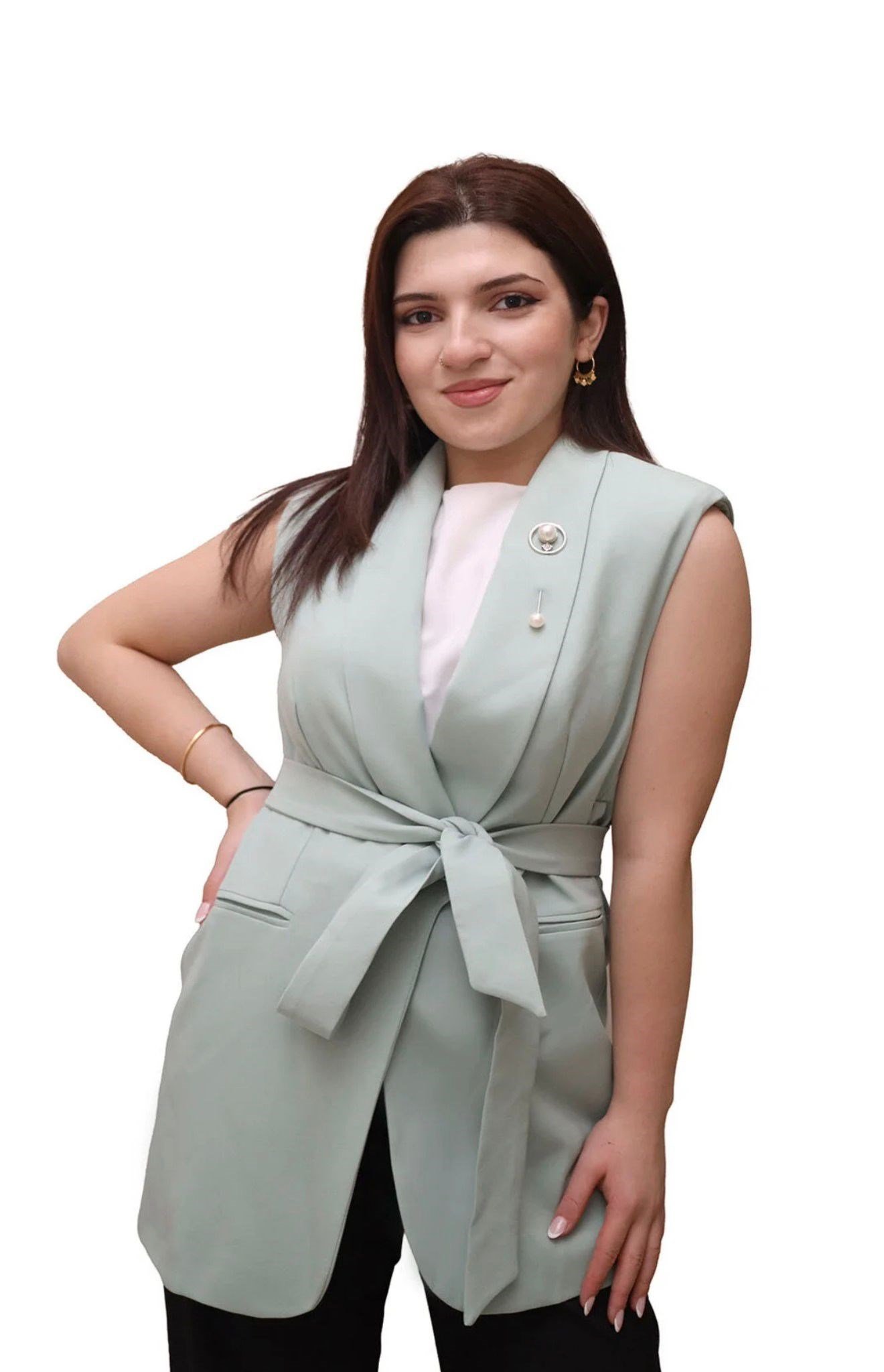 Yakası Bronş Detaylı - Yelek
