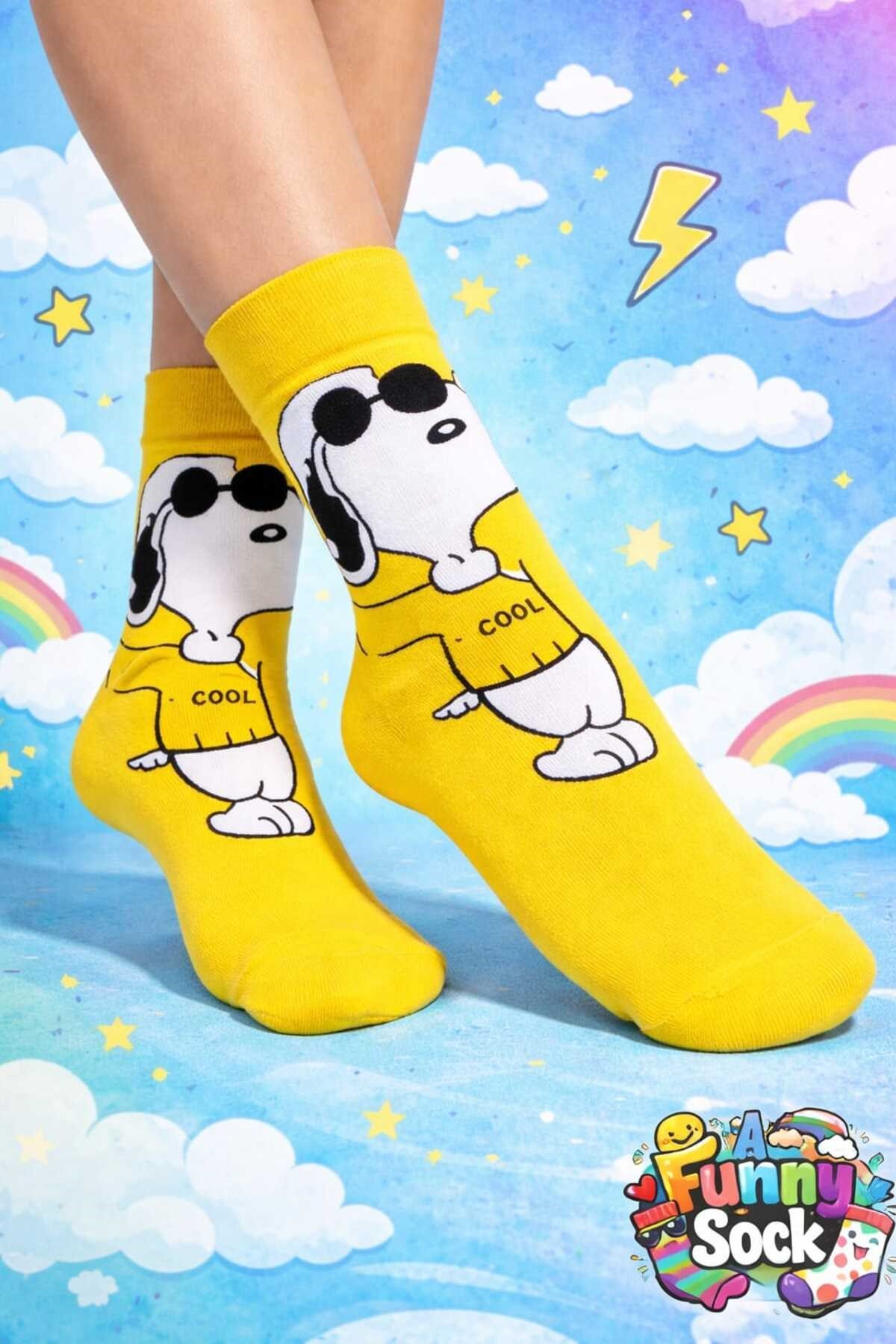 Cool Snoopy Desenli Sarı Çorap