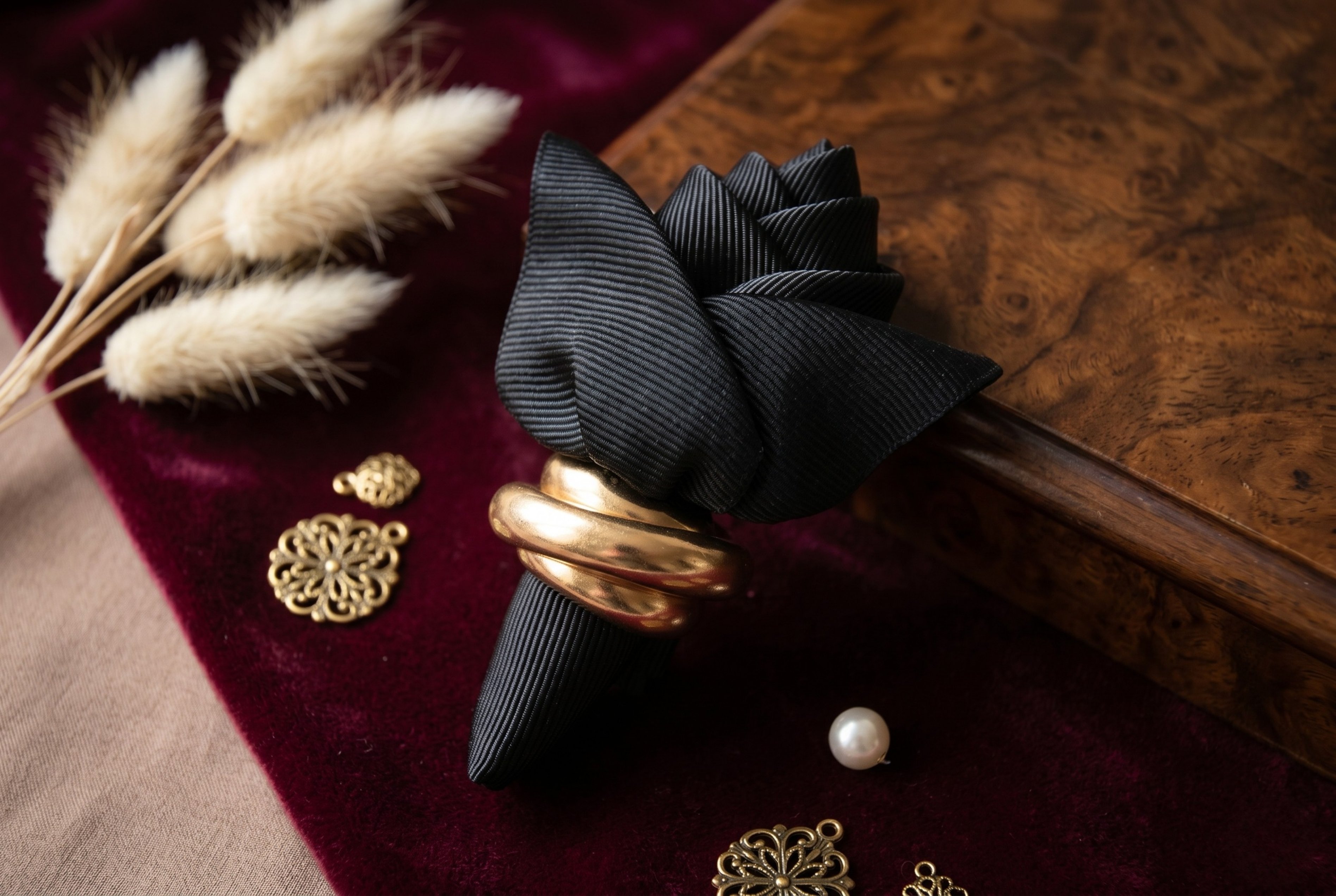 Per Capelli Siyah Gül Toka – Gold Halka Detaylı