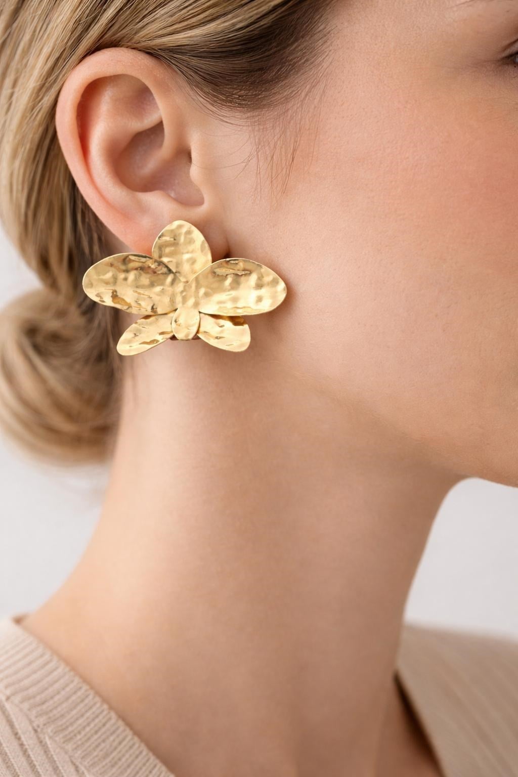 Muben Golden Bloom Çelik 14 K 7 cm Kadın Küpe