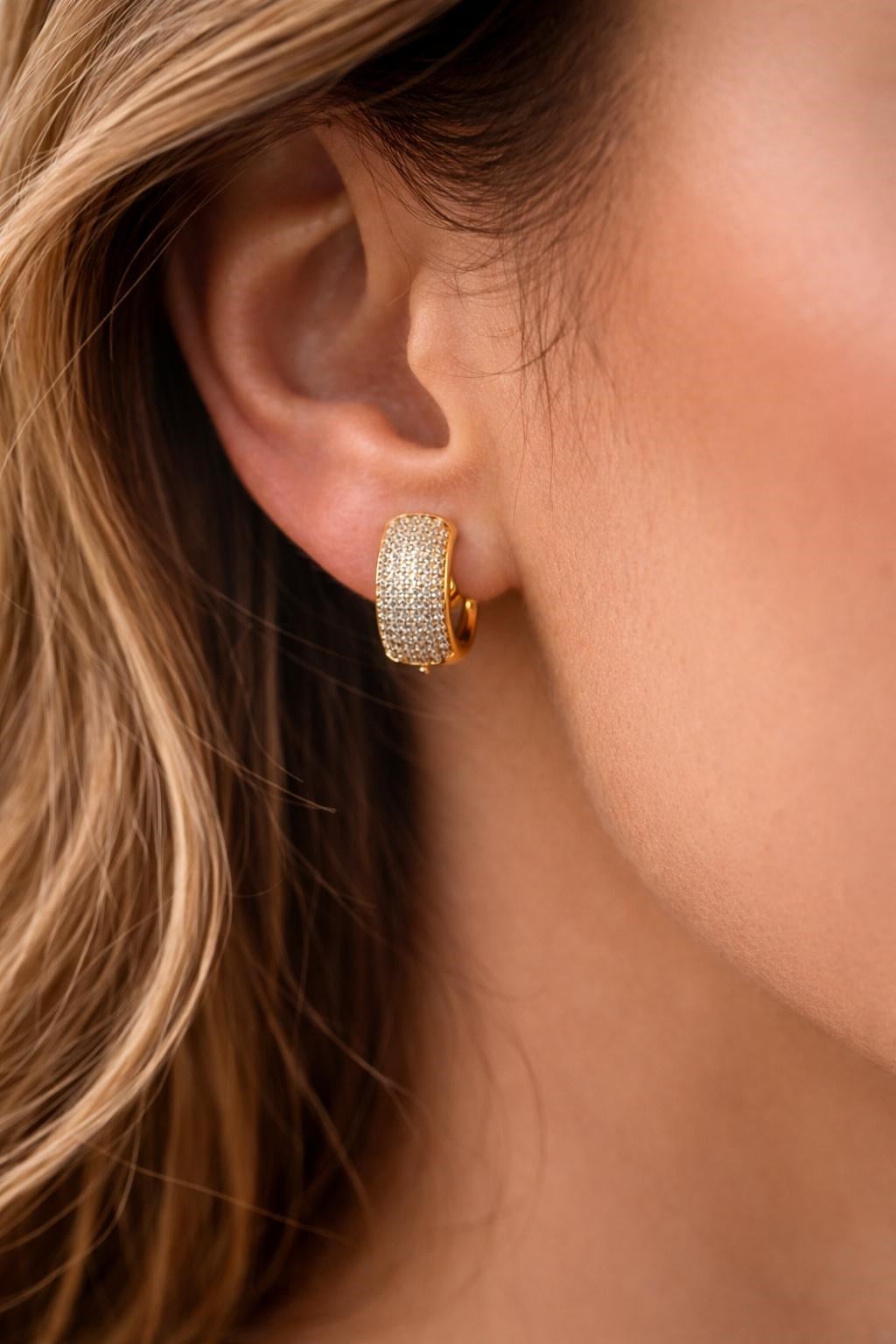 Luxe Halka Küpe 316L Çelik 14KK Zirkon Taşlı Kadın Küpe