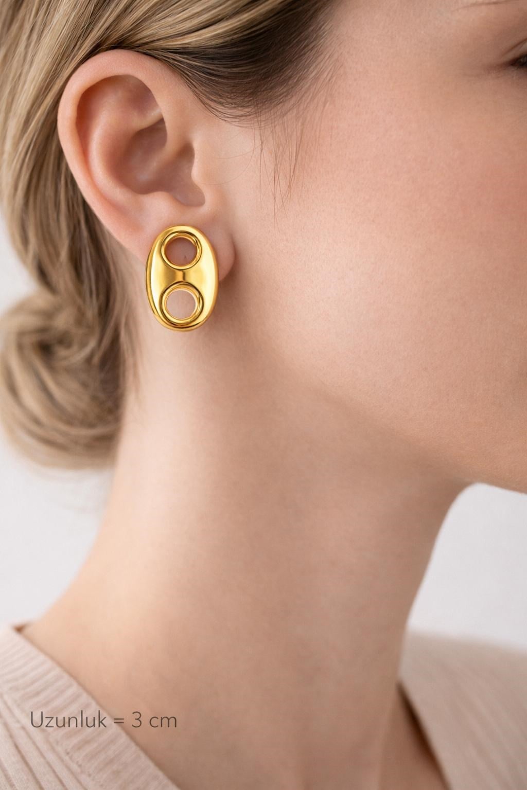 Muben Orbit Gold Çelik 14KK Kadın Küpe