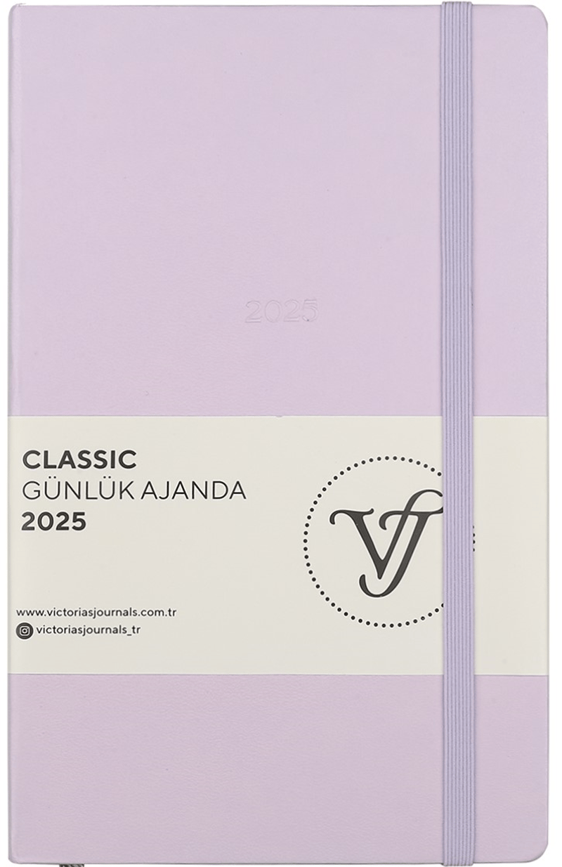 PASİF VJ AJANDA 2025 GÜNLÜK 13x21 CLASSIC SERT KAPAK IVORY 70 GR LASTİKLİ LİLA 384 SF. 124-1452